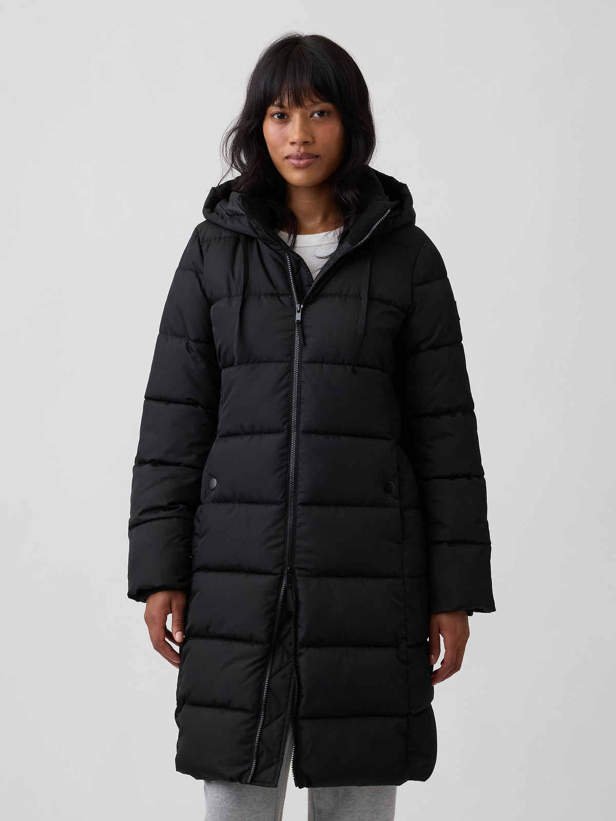 Bej Relaxed Midi Puffer Şişme Mont