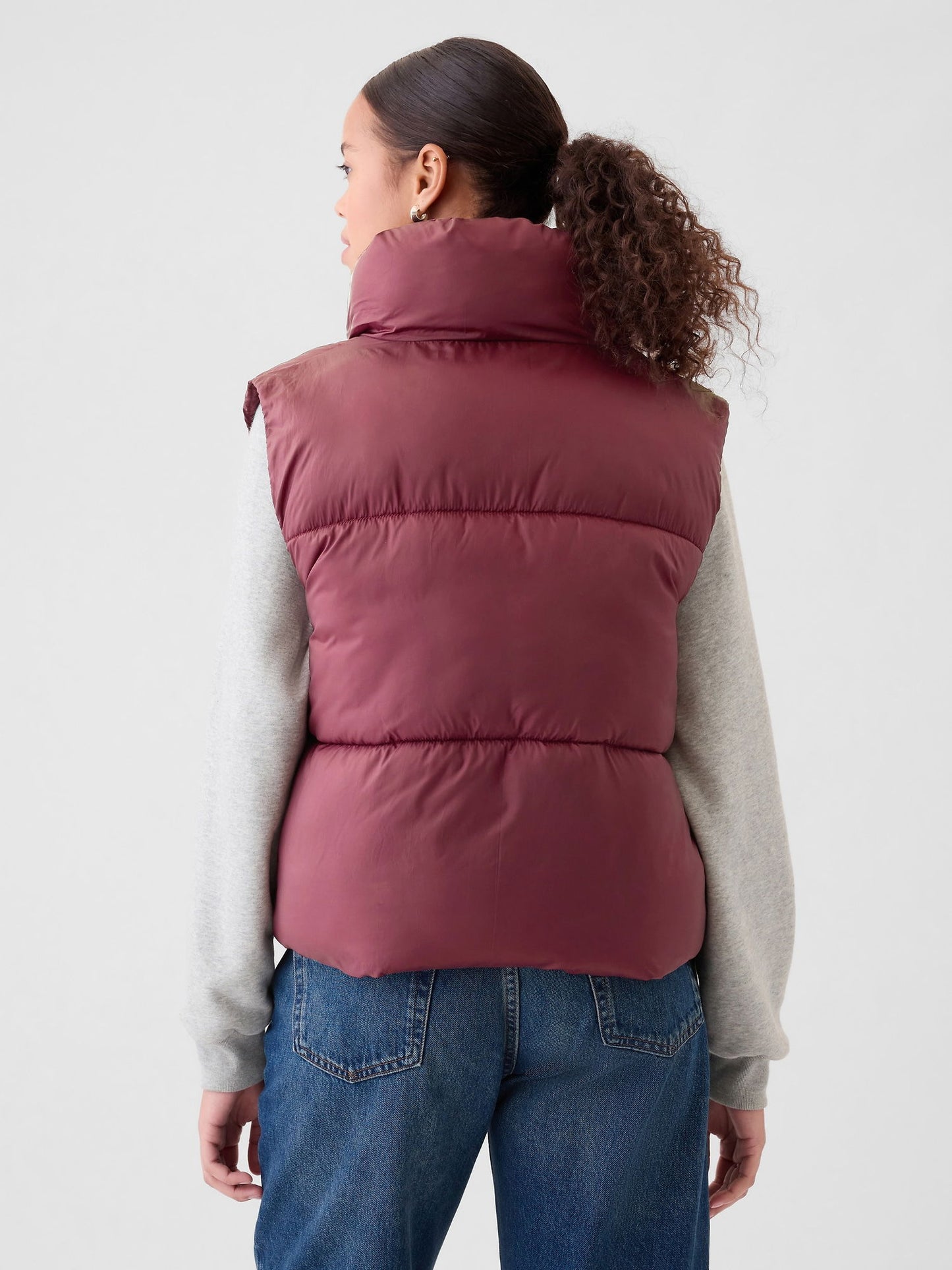 Bordo Gap Logo Geri Dönüştürülmüş Crop Puffer Şişme Yelek