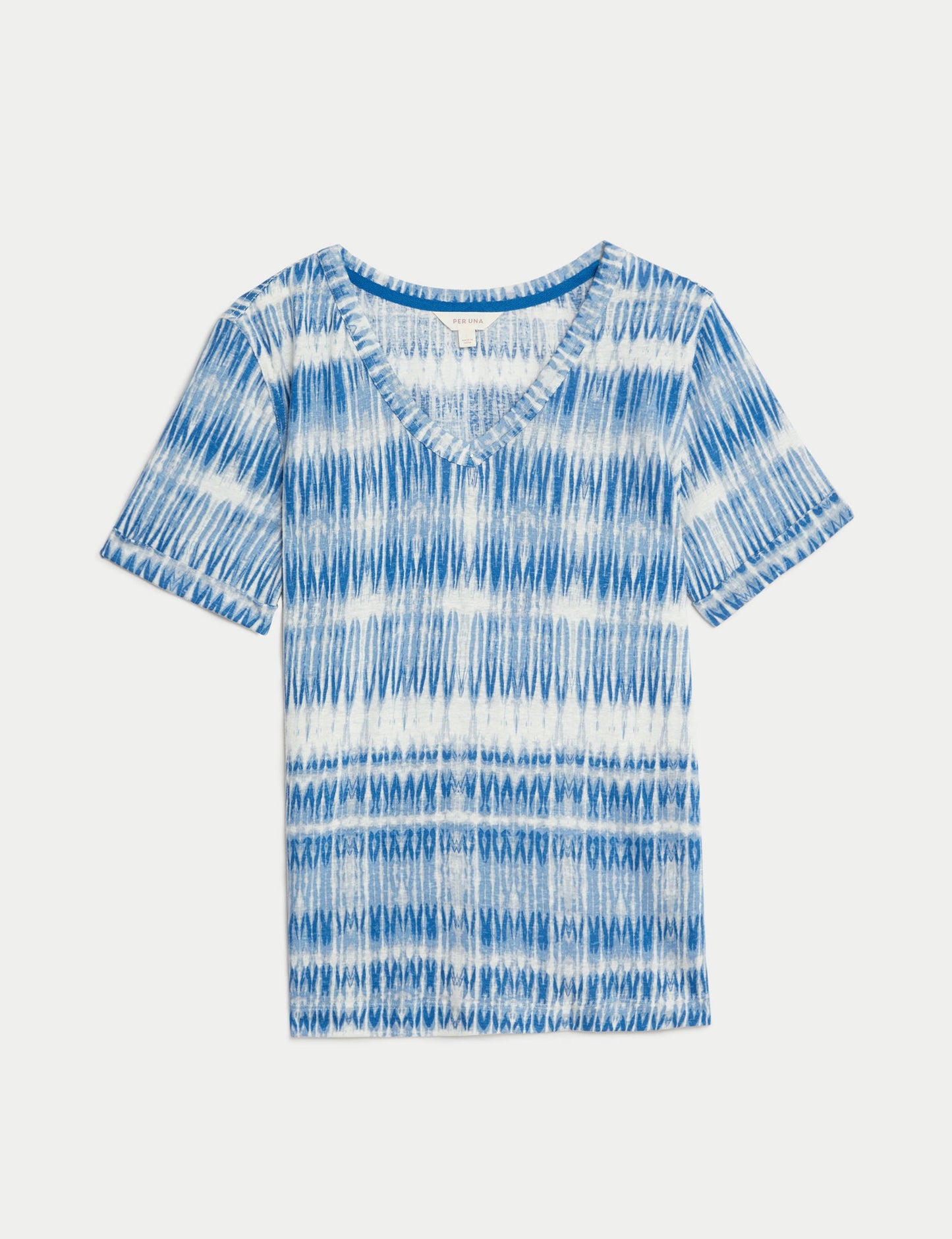 Kısa Kollu Desenli Keten T-shirt