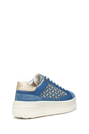Geox Kadın Mavi D Spherica Ecub - 2 B - Em.te + Su Bağcıklı Desenli Kalın Tabanlı Deri Sneaker