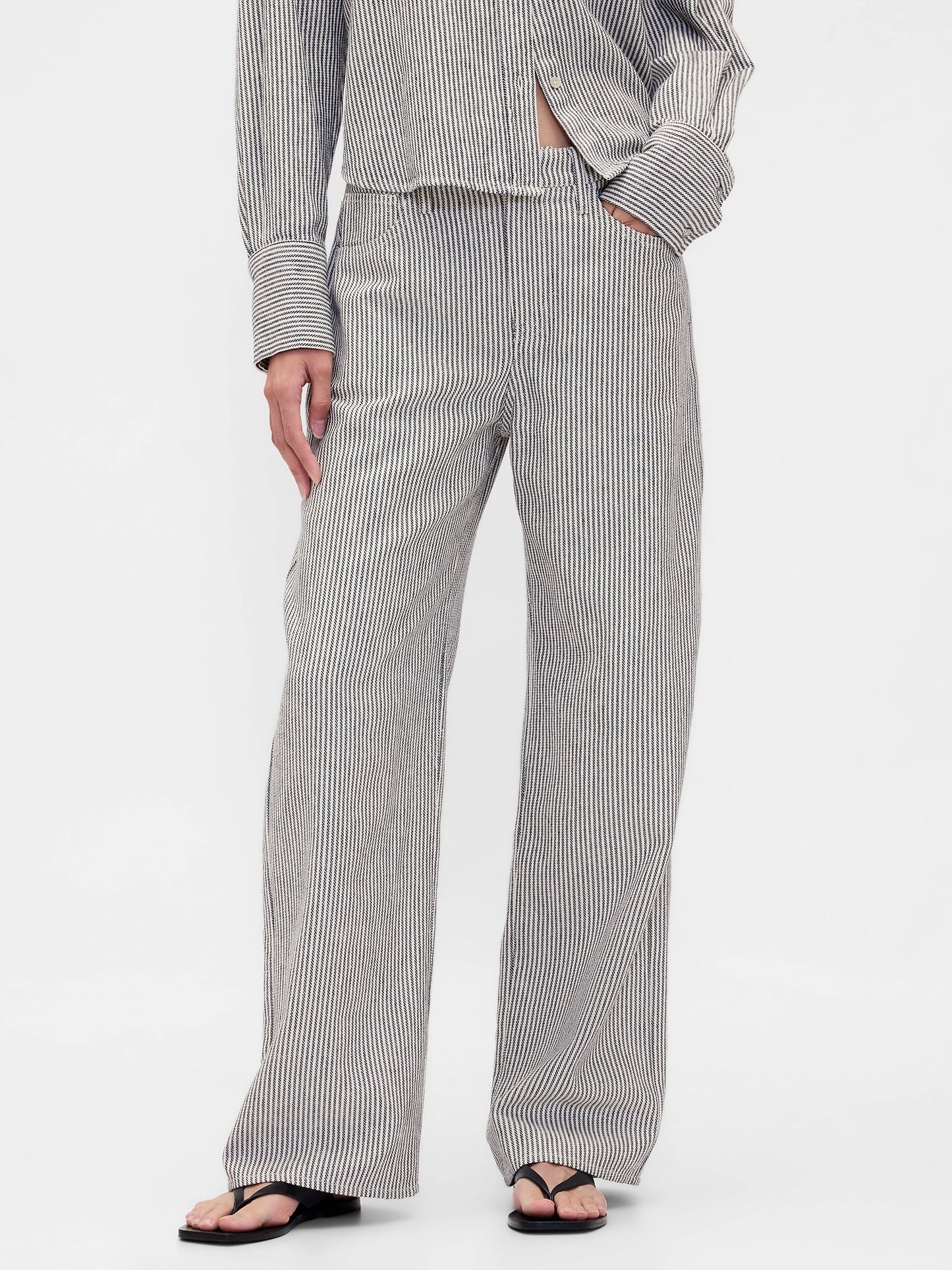 Beyaz Keten Karışımı Wide-leg Pantolon