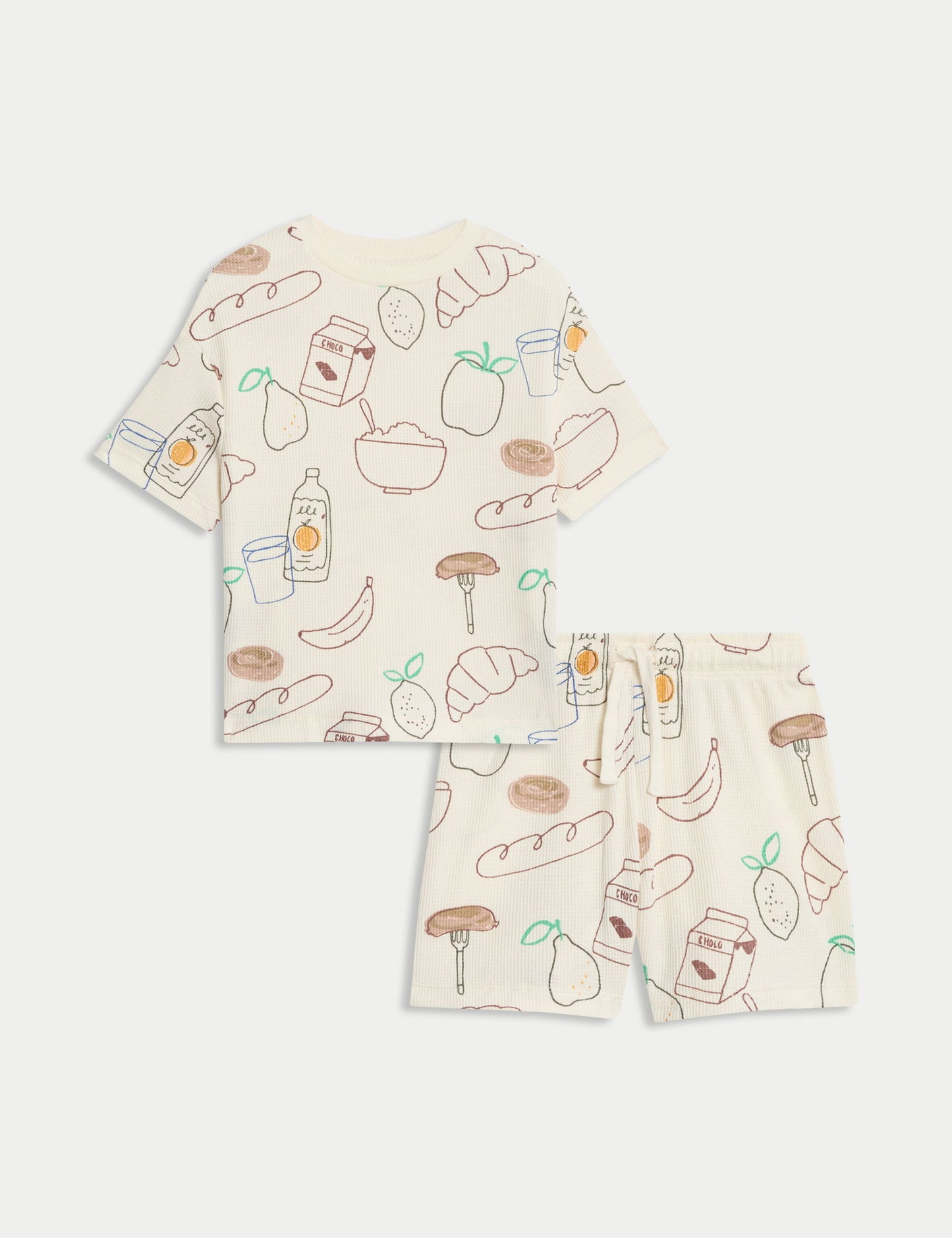 Pamuk Karışımlı Waffle Kumaş Kahvaltı Temalı Pijama (1-16 Yaş)