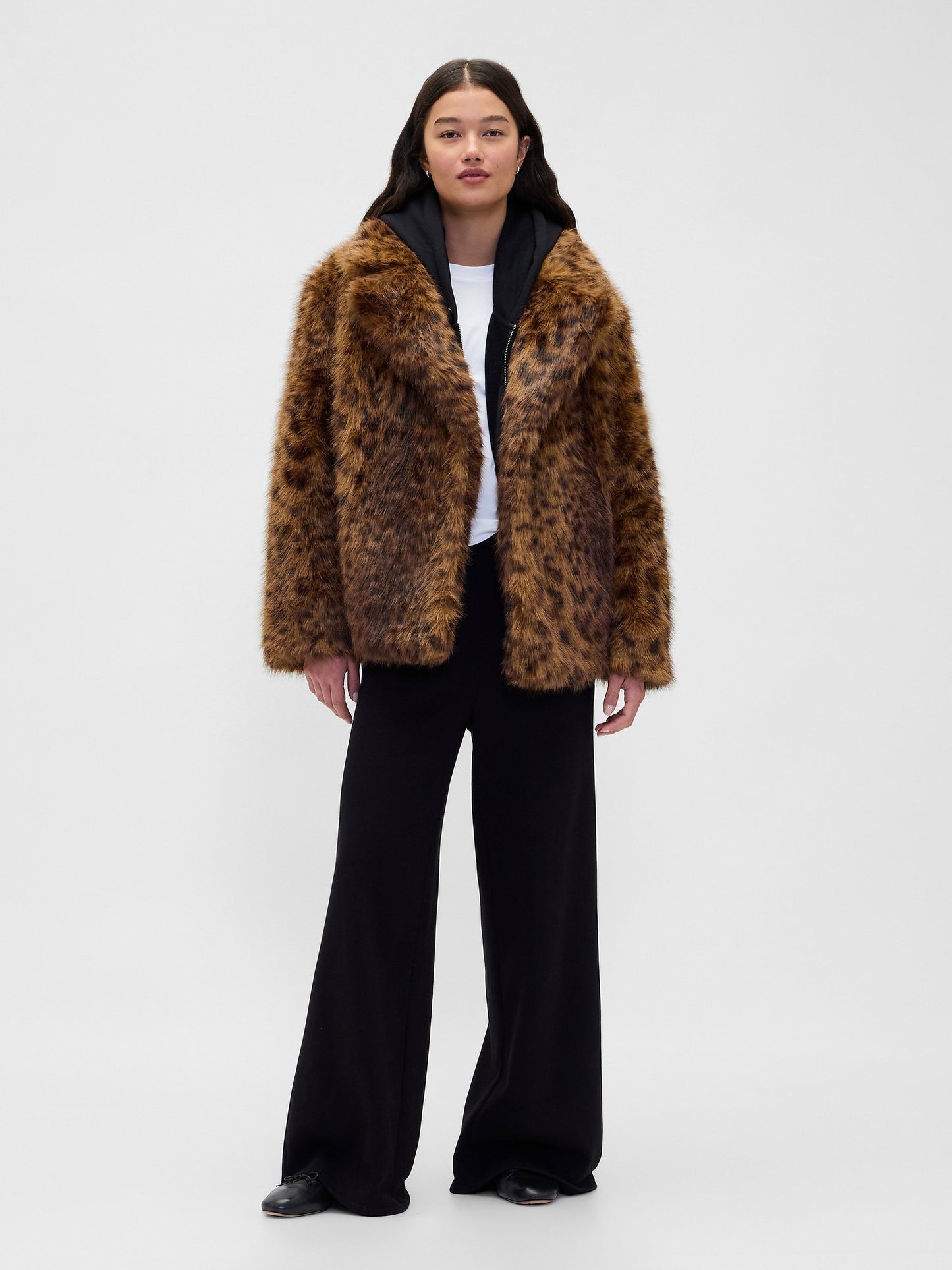 Kahverengi Leopar Faux Fur Palto