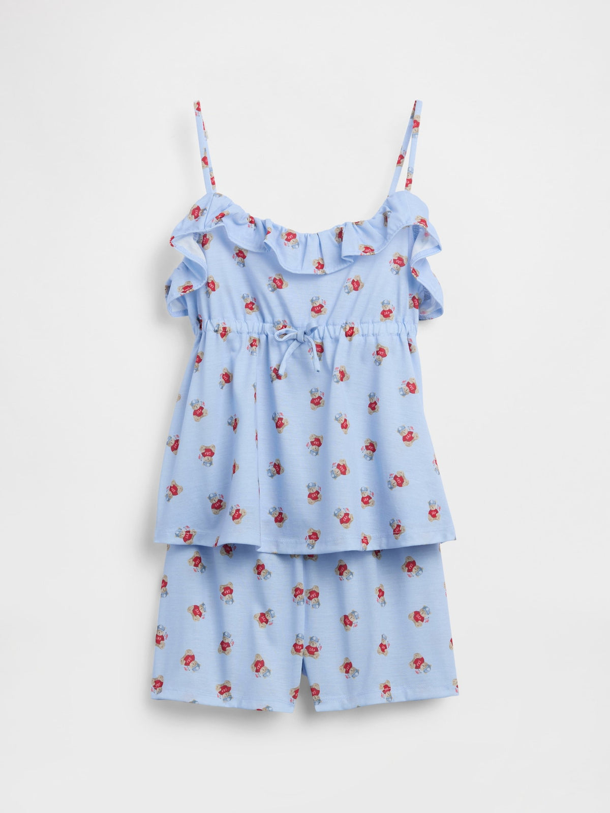 Mavi Recycle Fırfır Askılı Şort Pijama Seti