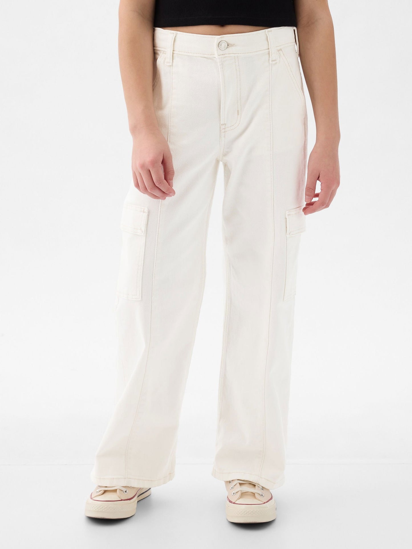Beyaz Low Rise Stride Wide-leg Jean Pantolon