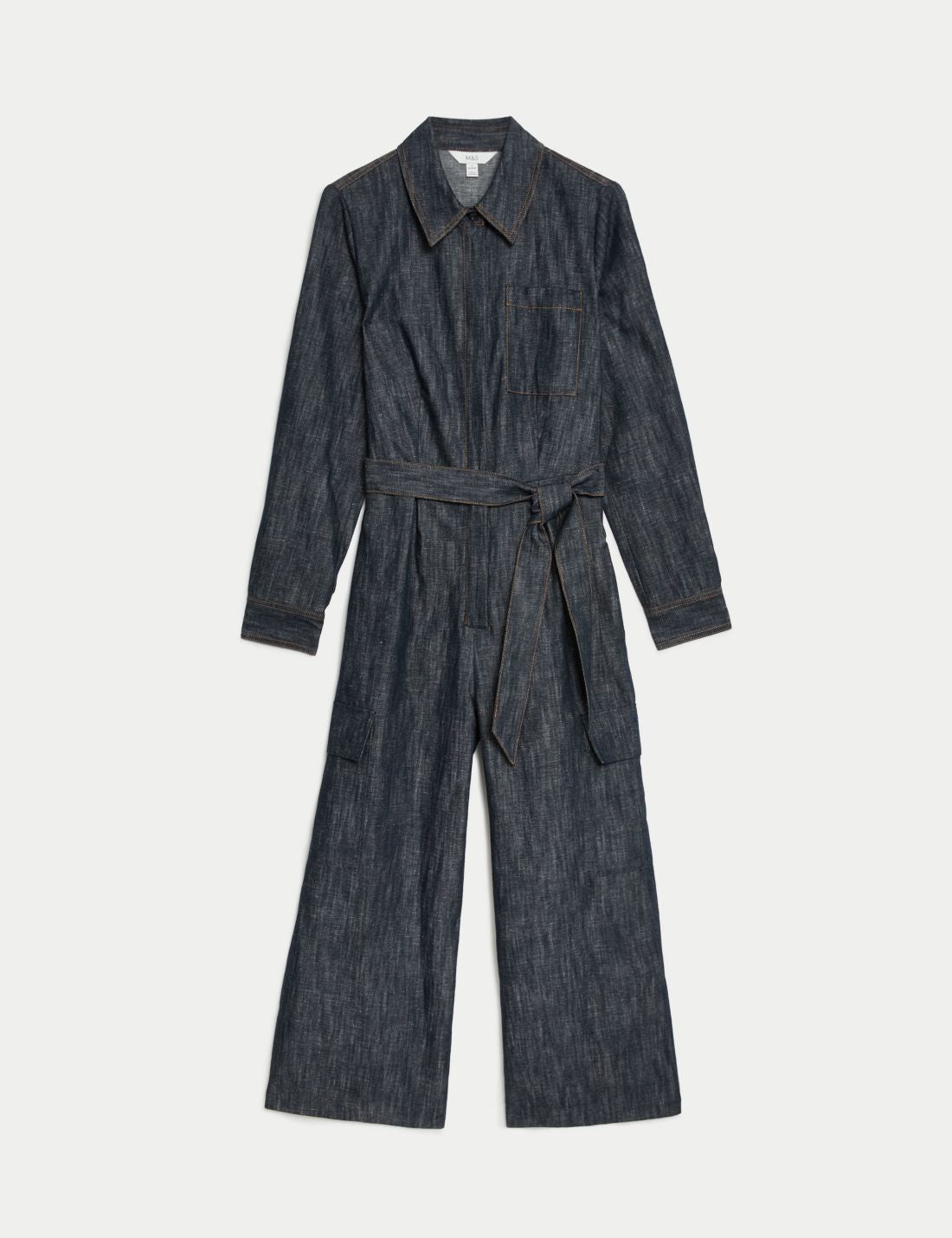 Uzun Kollu Denim Keten Tulum