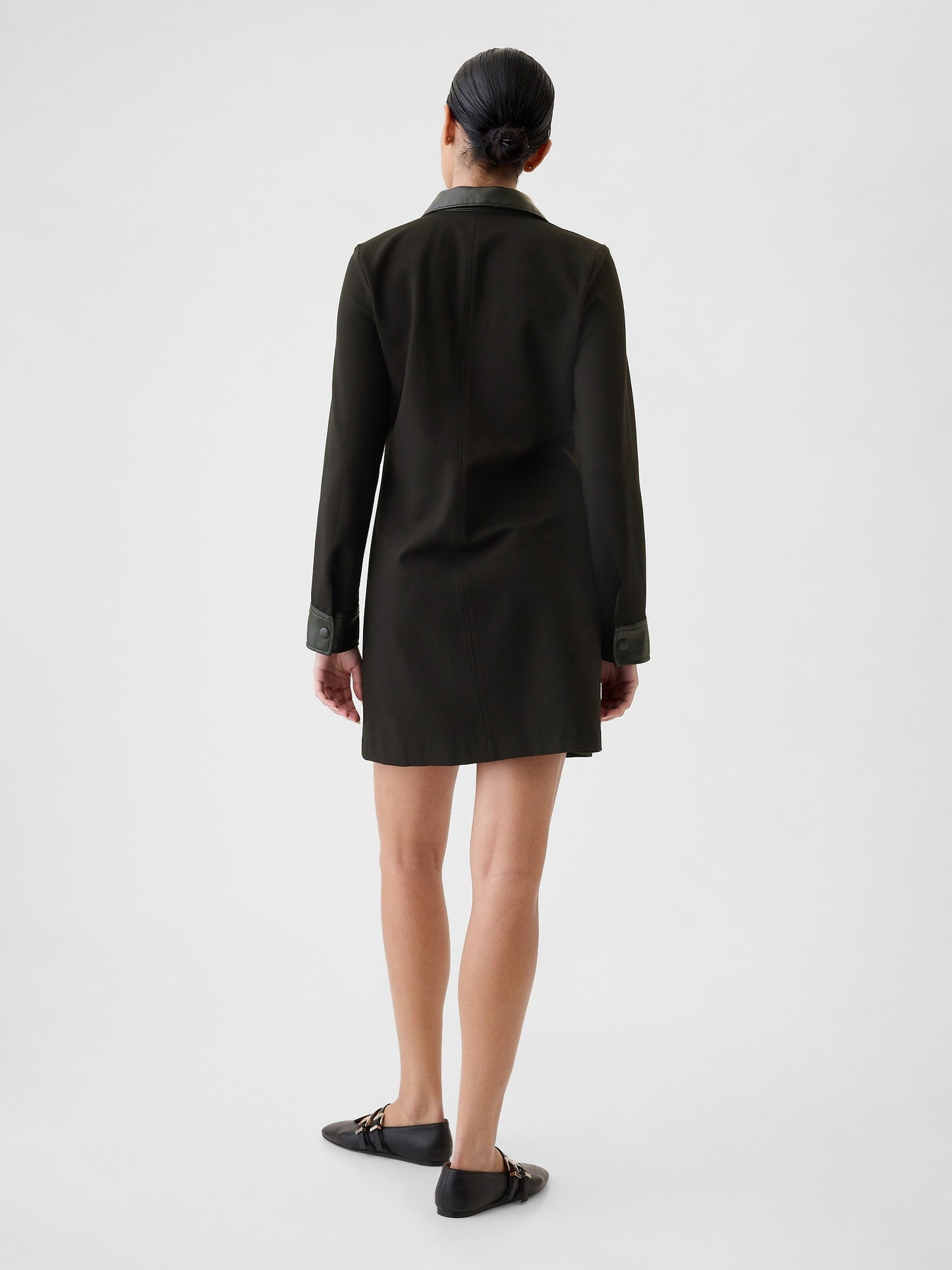 Siyah Suni Vegan Deri Shift Mini Elbise