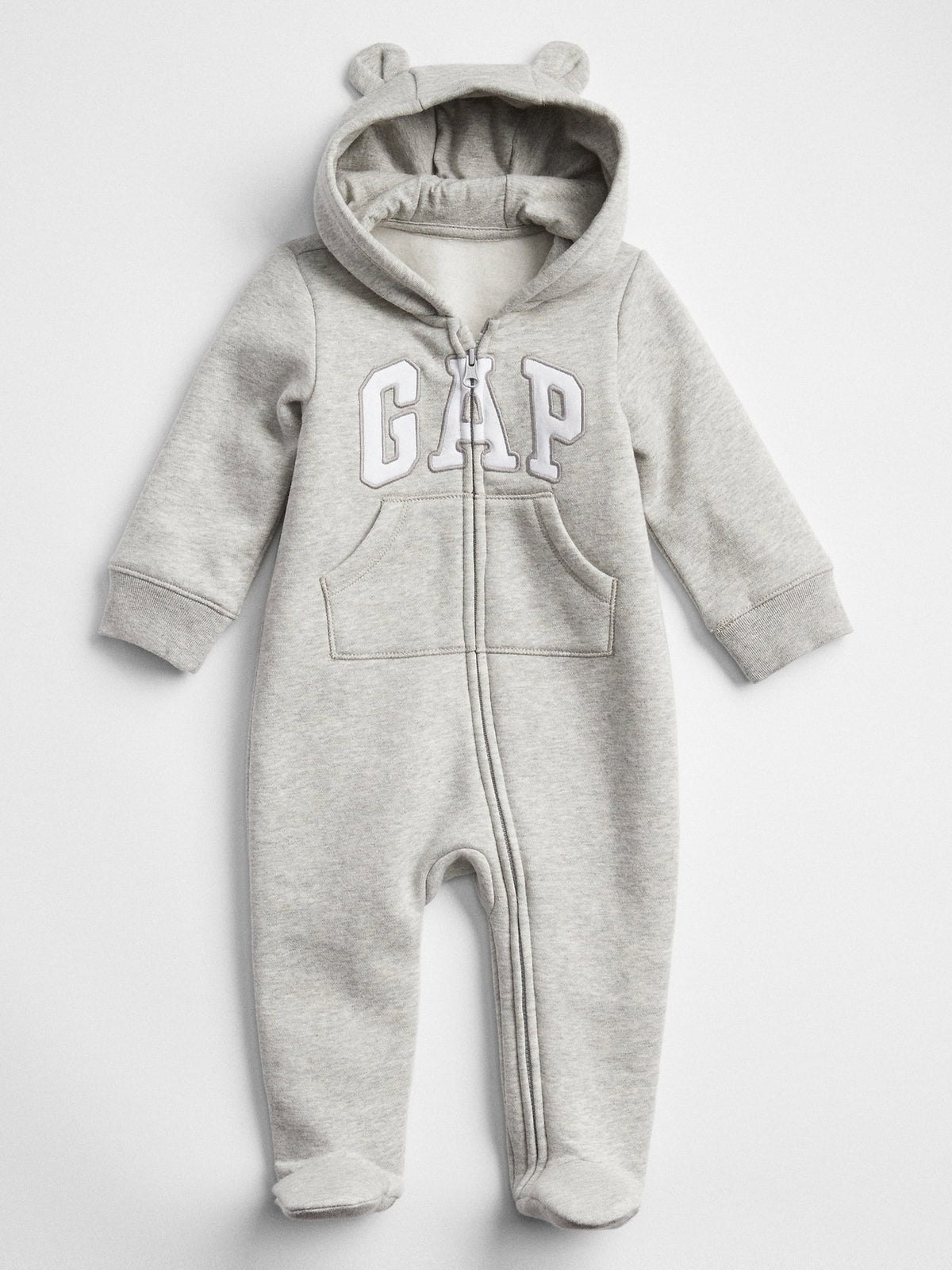 Gri Gap Logo Kulak Aplikeli Fermuarlı Fleece Tulum