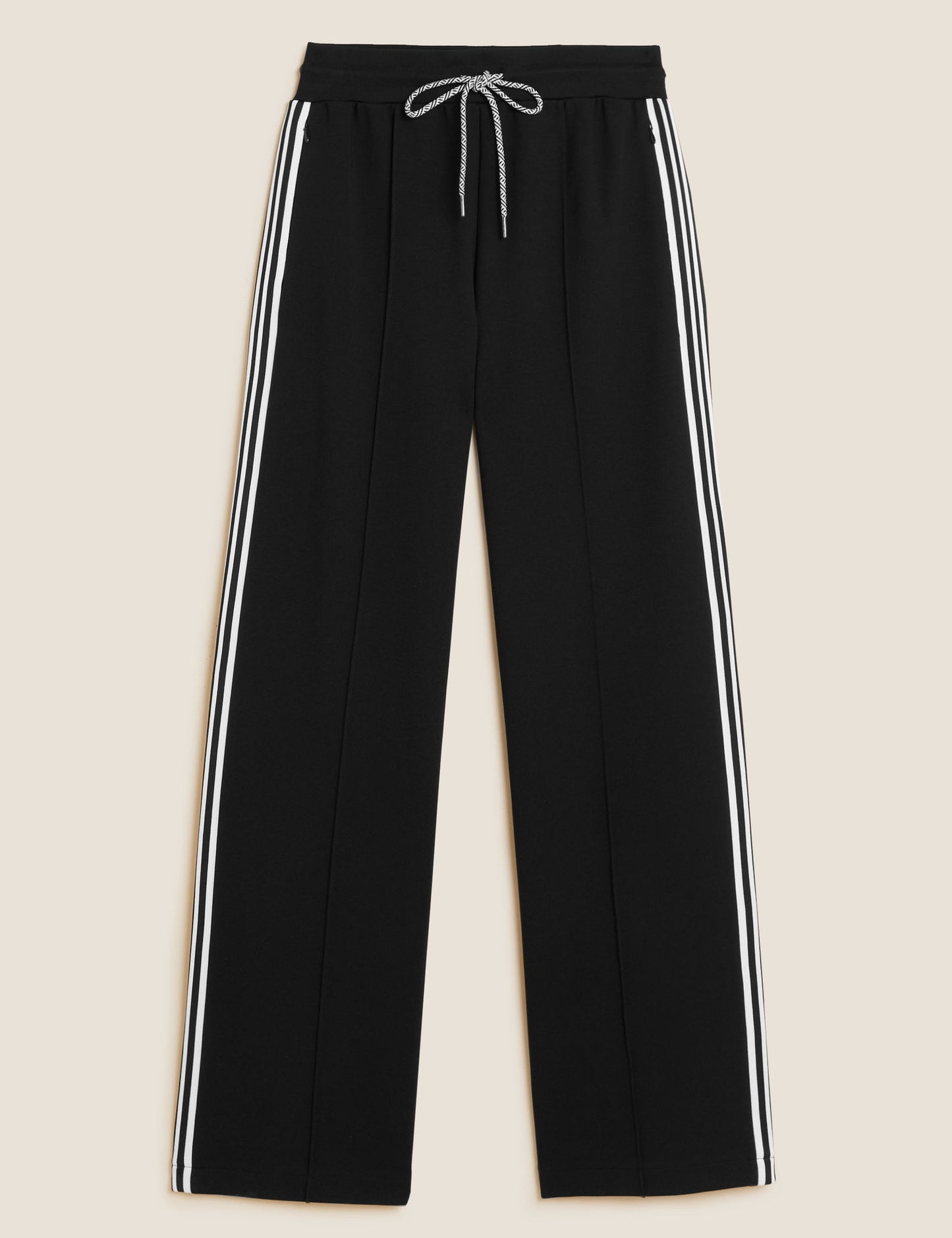 Jersey Yan Şerit Detaylı Wide Leg Pantolon