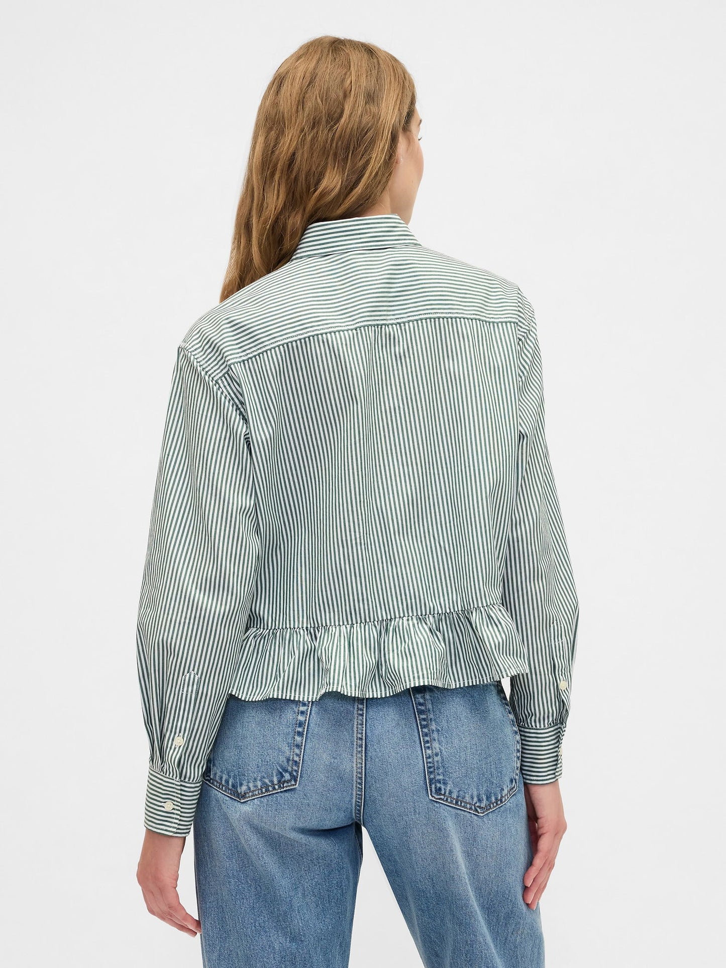 Yeşil Relaxed Cropped Poplin Peplum Gömlek