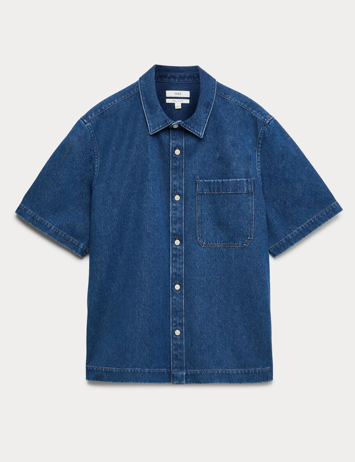 Saf Pamuklu Denim Kısa Kollu Gömlek