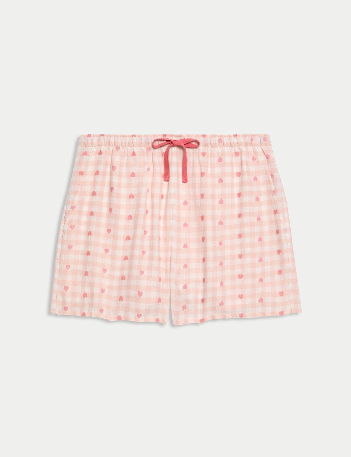 Pamuklu Kareli Kalp Desenli Pijama Şortu