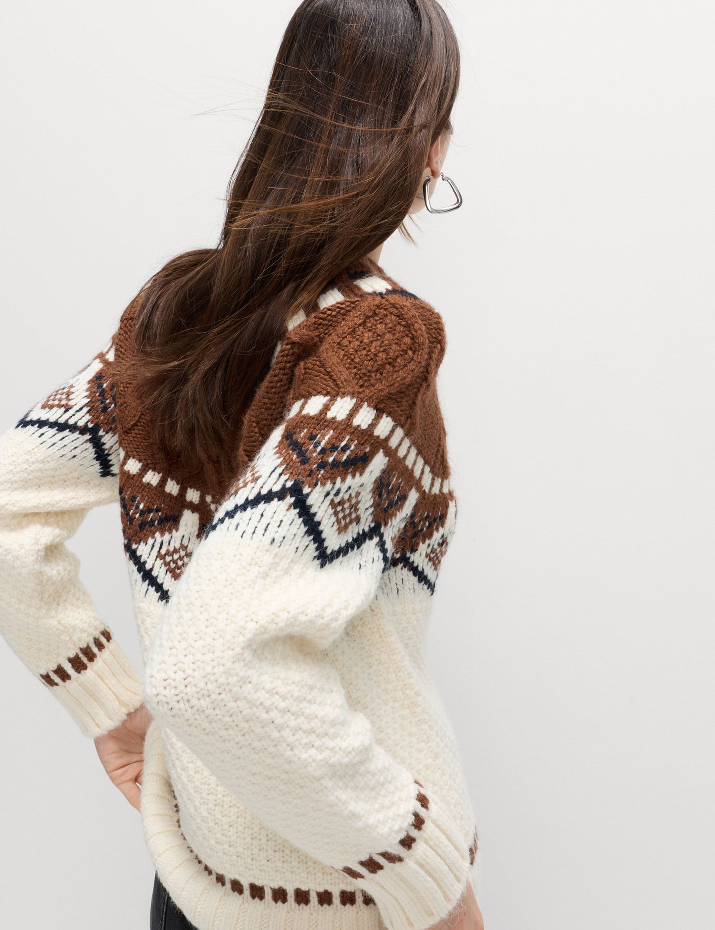Fair Isle Desenli Örgü Yuvarlak Yaka Triko Kazak