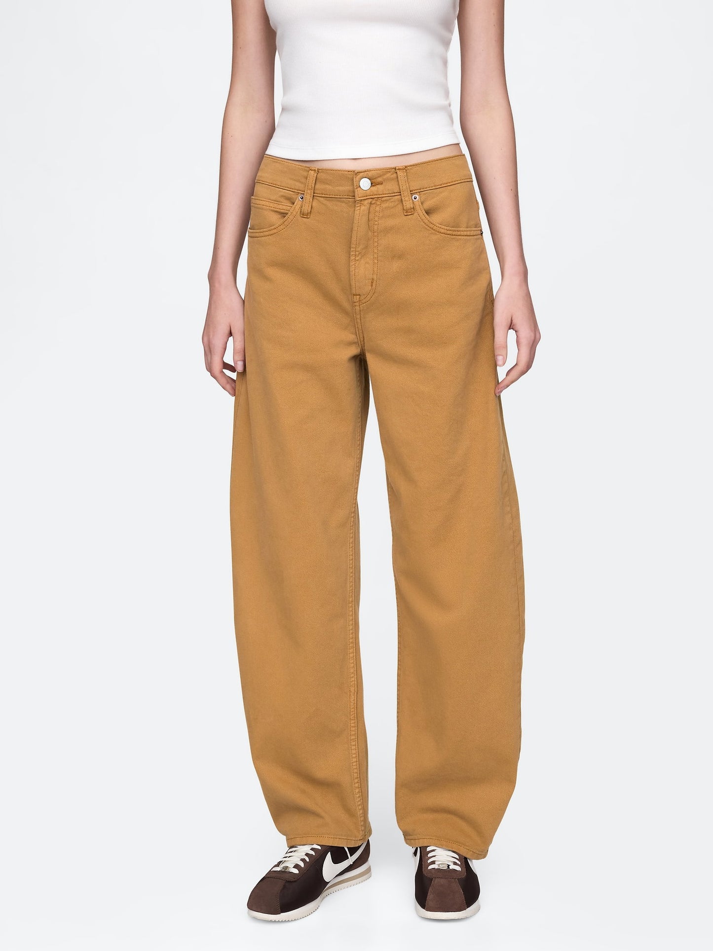 Haki High Rise Barrel Jean Pantolon