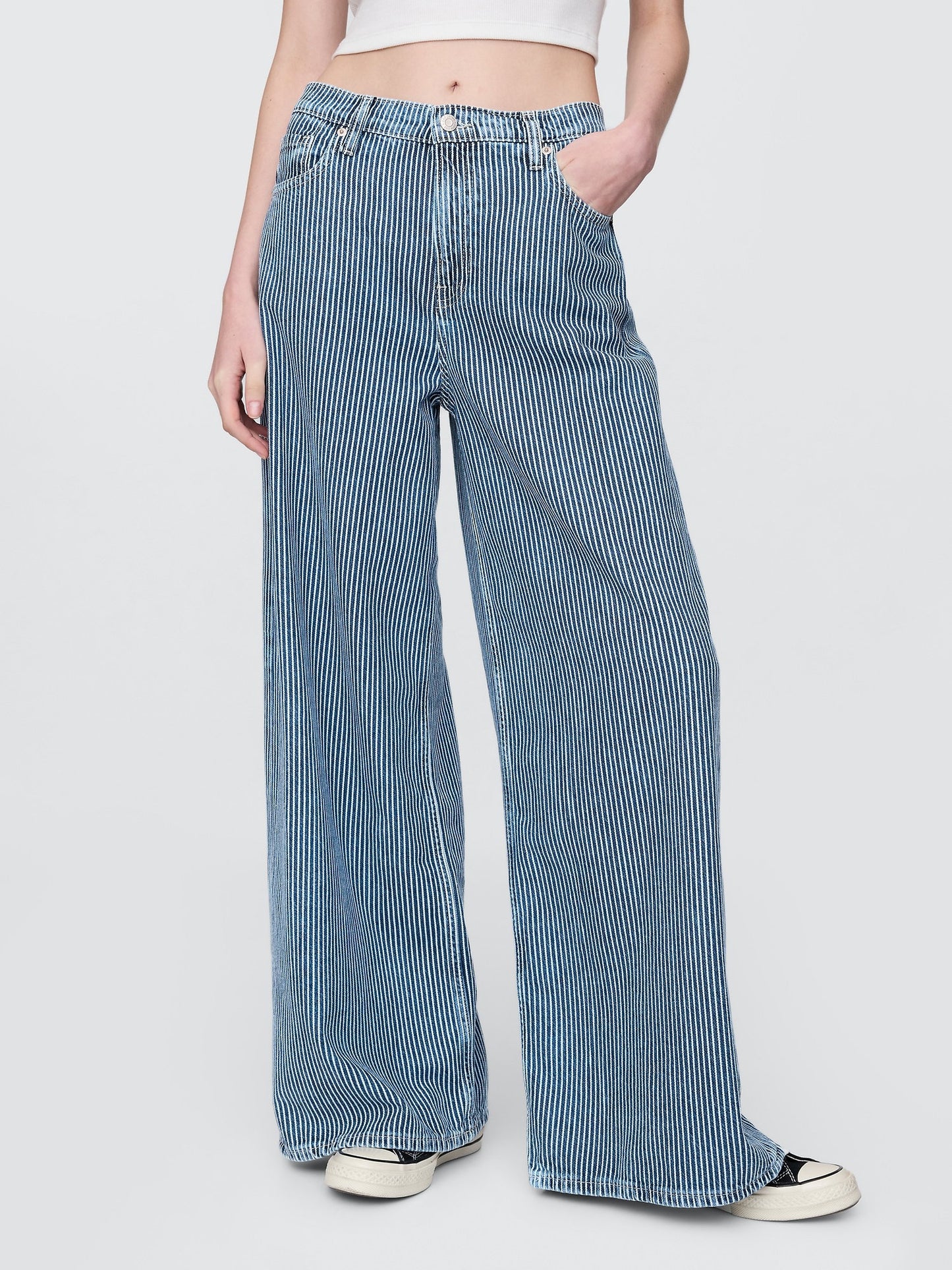 Mavi Mid Rise Ultrasoft Denim Çizgili Baggy Jean Pantolon