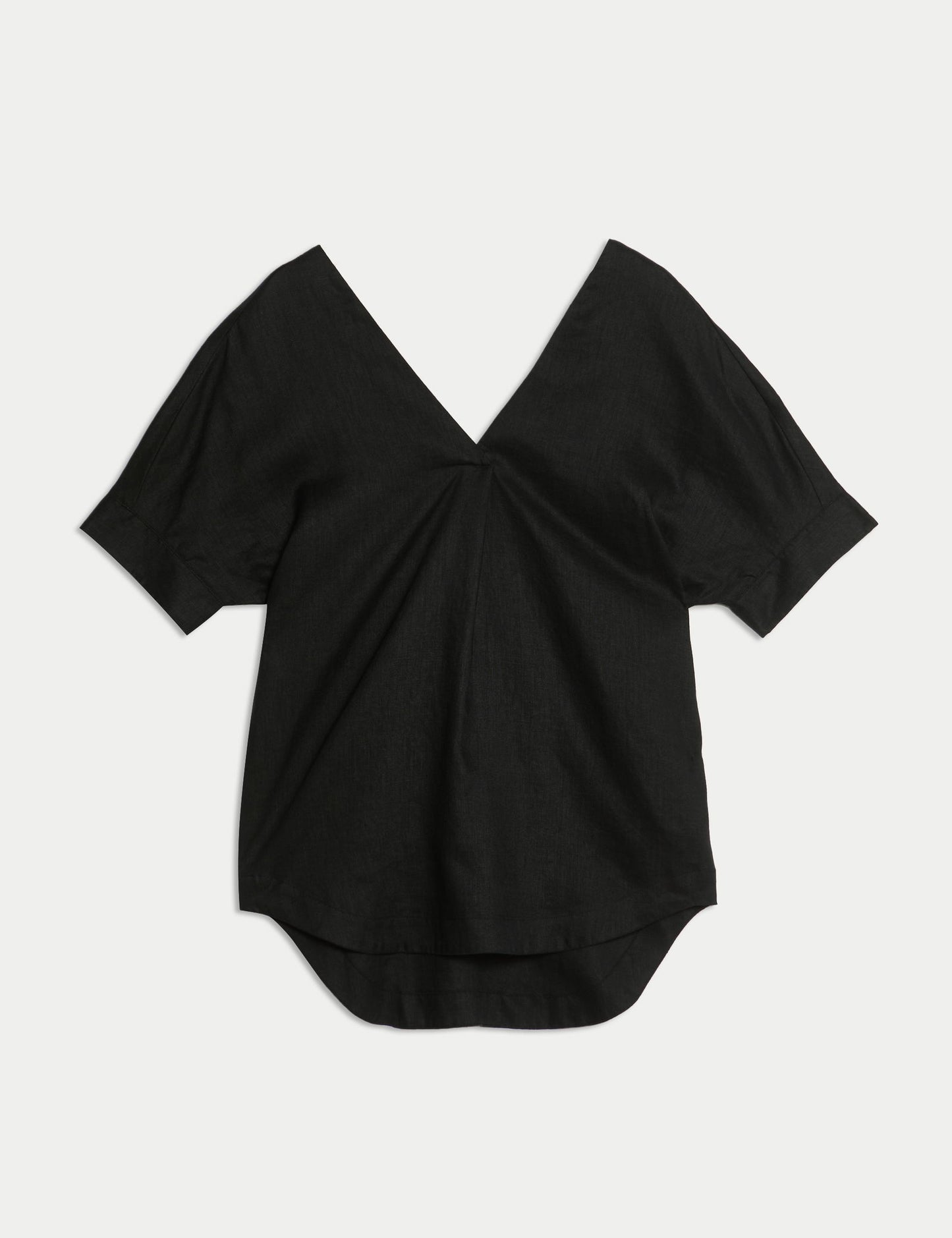 Saf Keten V Yakalı Relaxed Popover Bluz