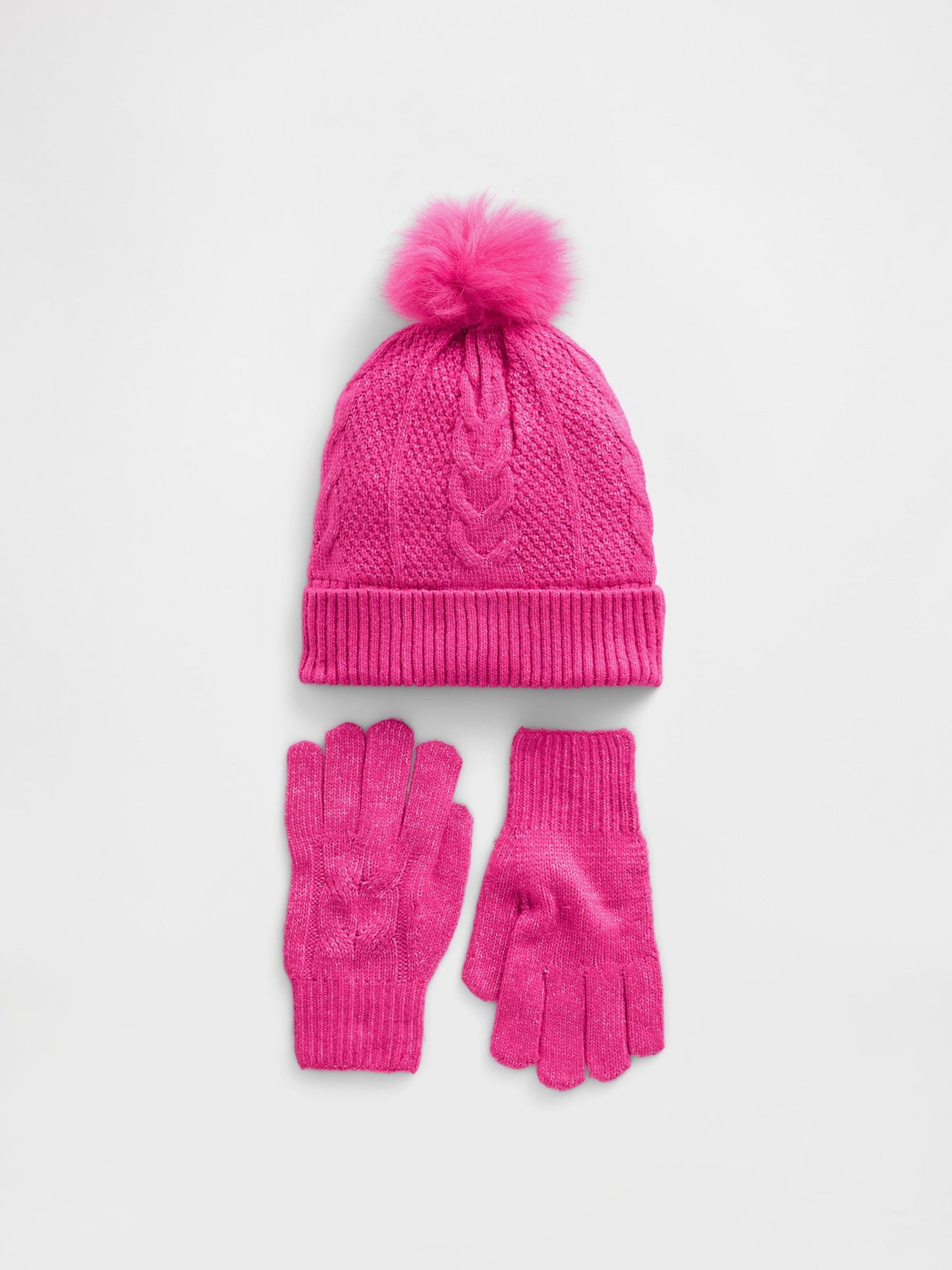 Pembe Cable Örgü Cozy Set