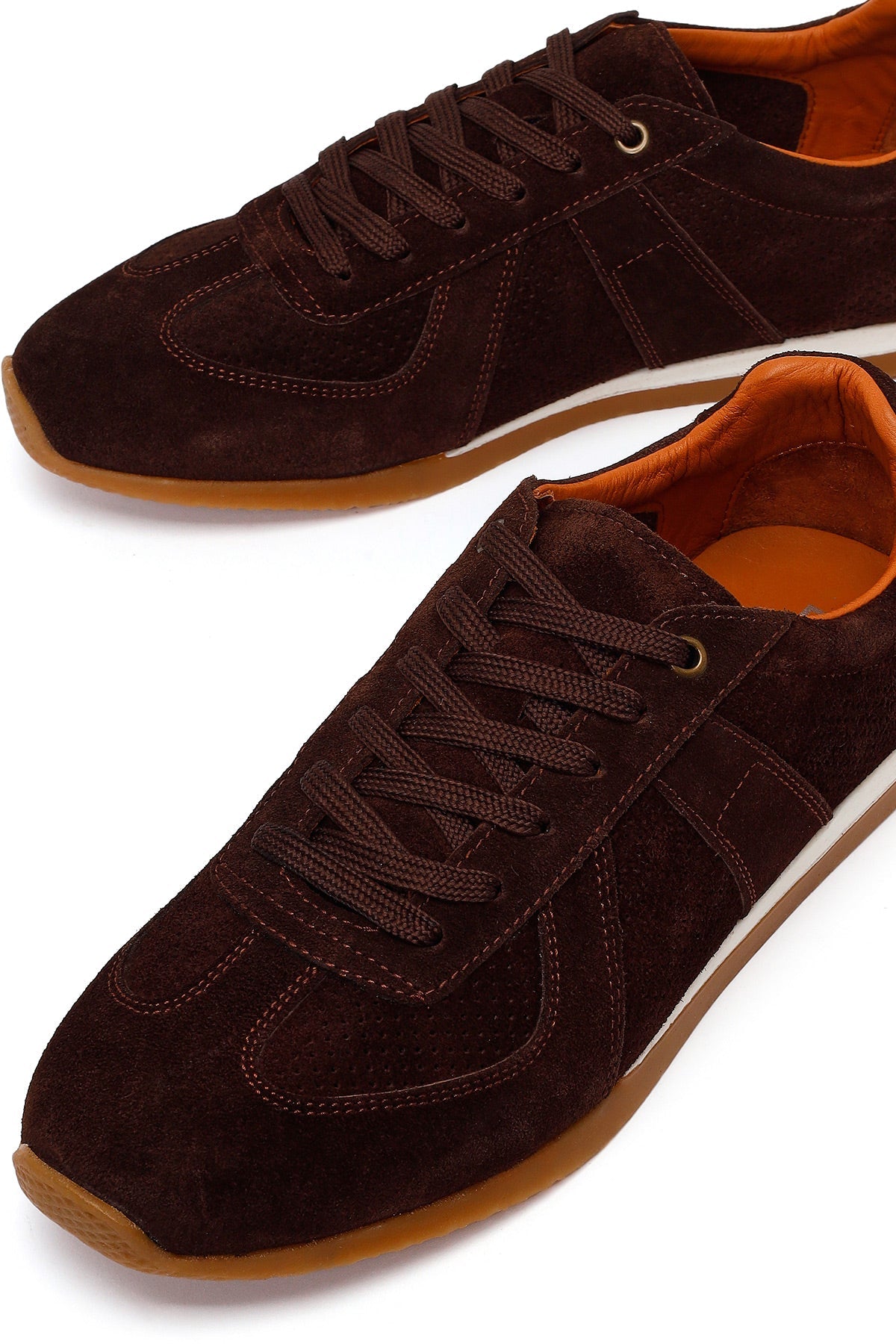 Erkek Kahverengi Bağcıklı Süet Deri Sneaker