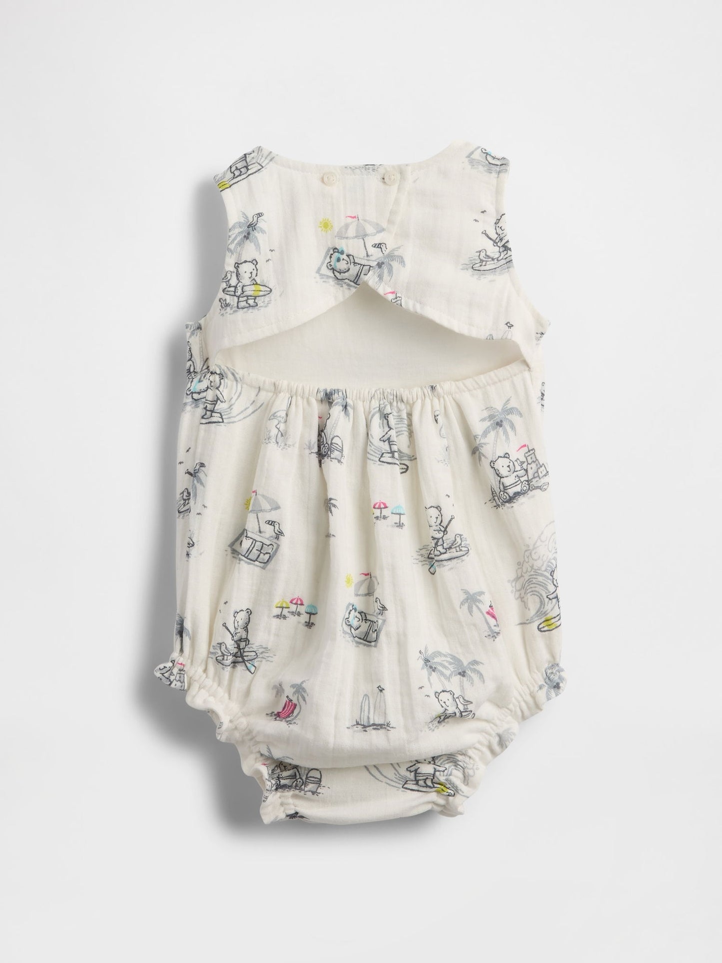 Krem Baby Crinkle Gauze Balon Kısa Tek Parça