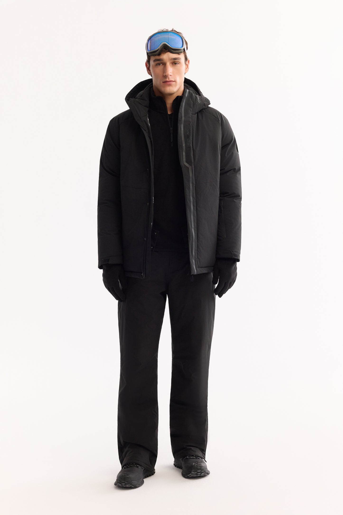 Siyah Takma Çıkma Kapüşonlu Düz Polyester Kumaş Mont