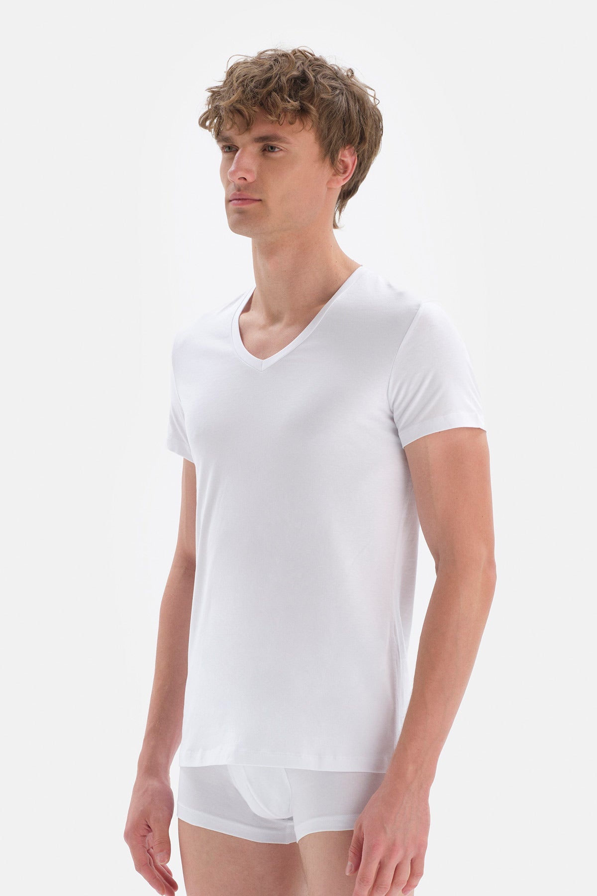 Beyaz Penye V Yaka Erkek Fanila