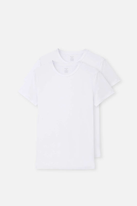 Beyaz Compact O Yaka 2'li T-shirt