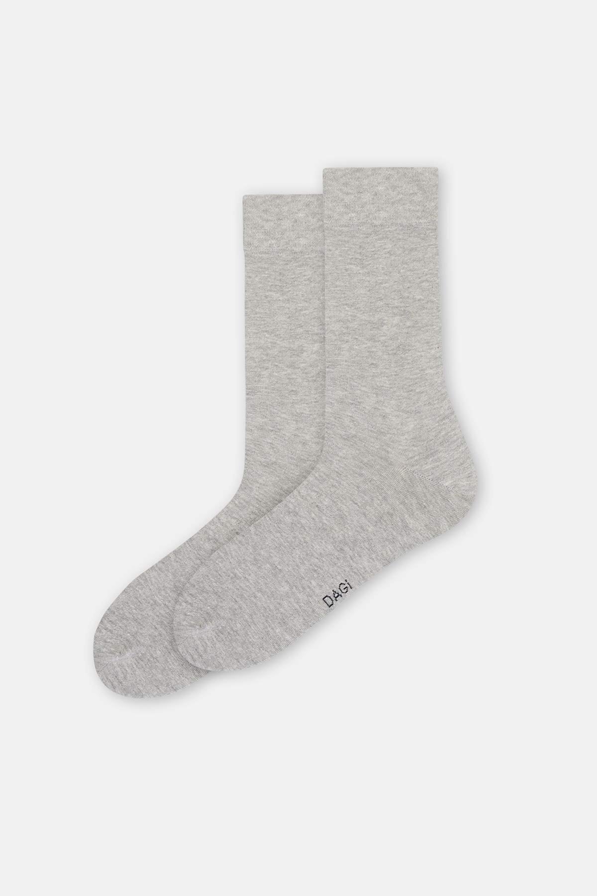 Gri Erkek Pamuklu Uzun Konç Çorap