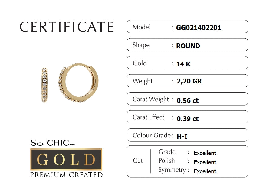 Sarı Altın Sertifikalı Premium Created Taşlı Halka Küpe Gg02140220199
