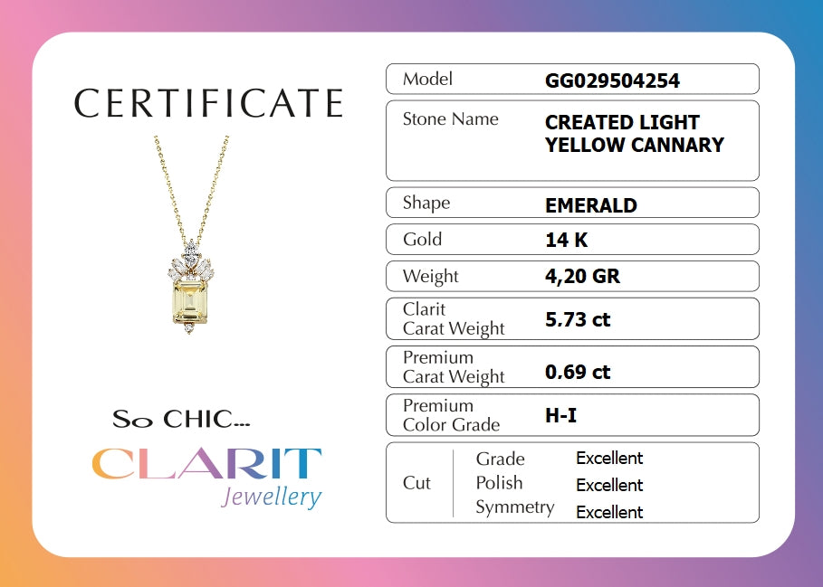 Created Light Yellow Canary Taşlı Clarit Serisi 14 Ayar Sarı Altın Kolye Gg02950425442