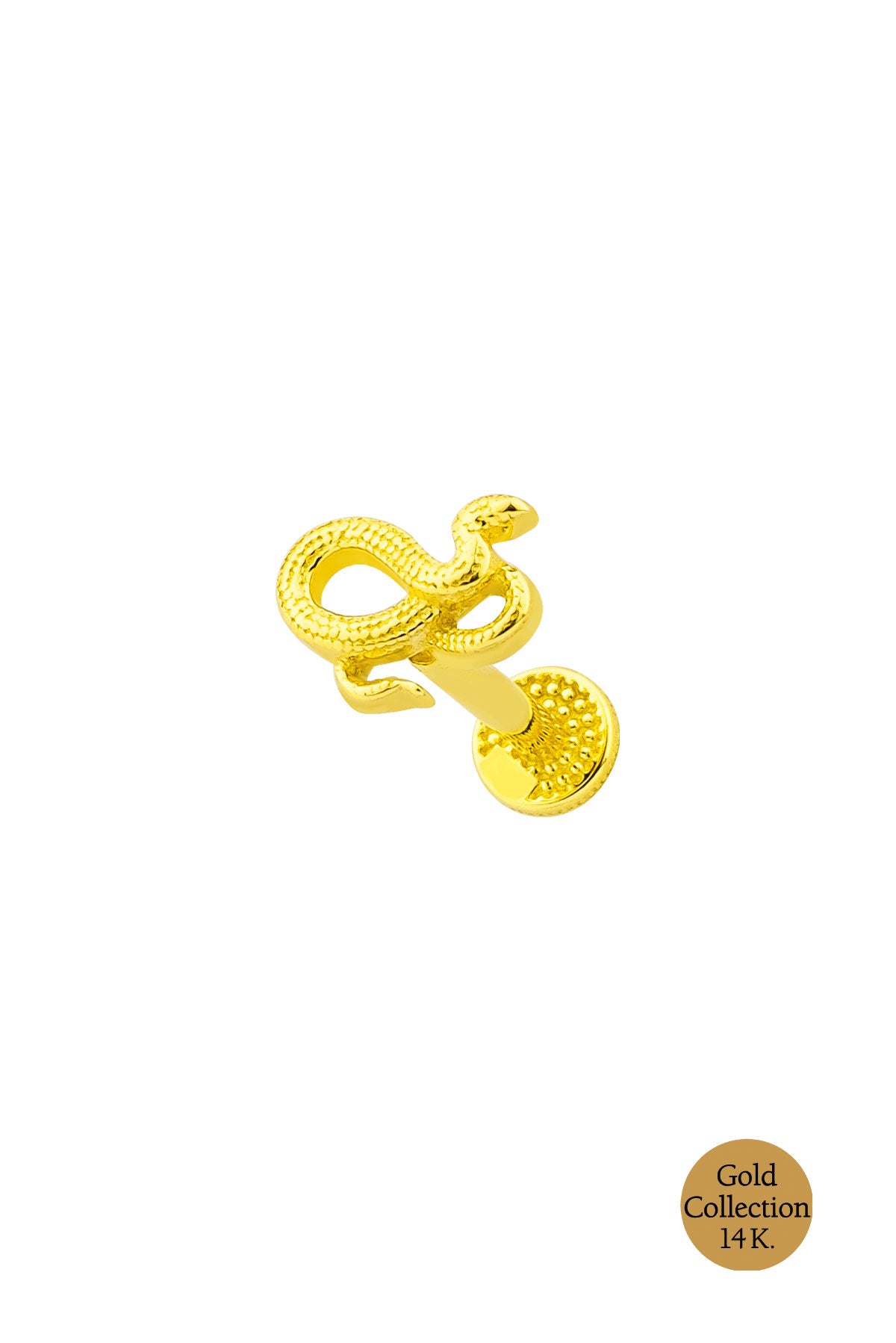 Minimal Altın Serisi 14 Ayar Sarı Altın Yılan Figürlü Tragus Piercing Gg05390044499