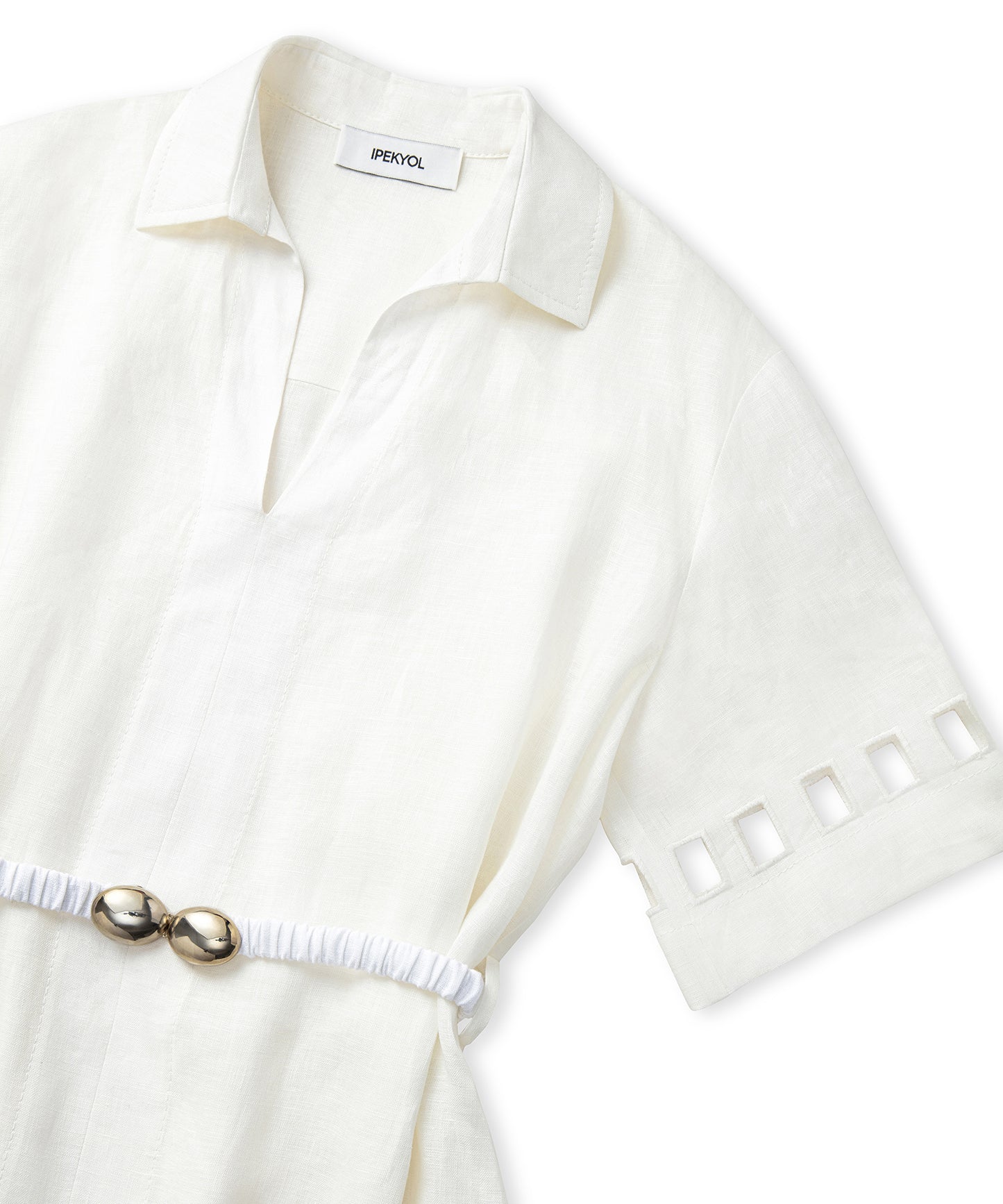 Cutout Detaylı Keten Elbise