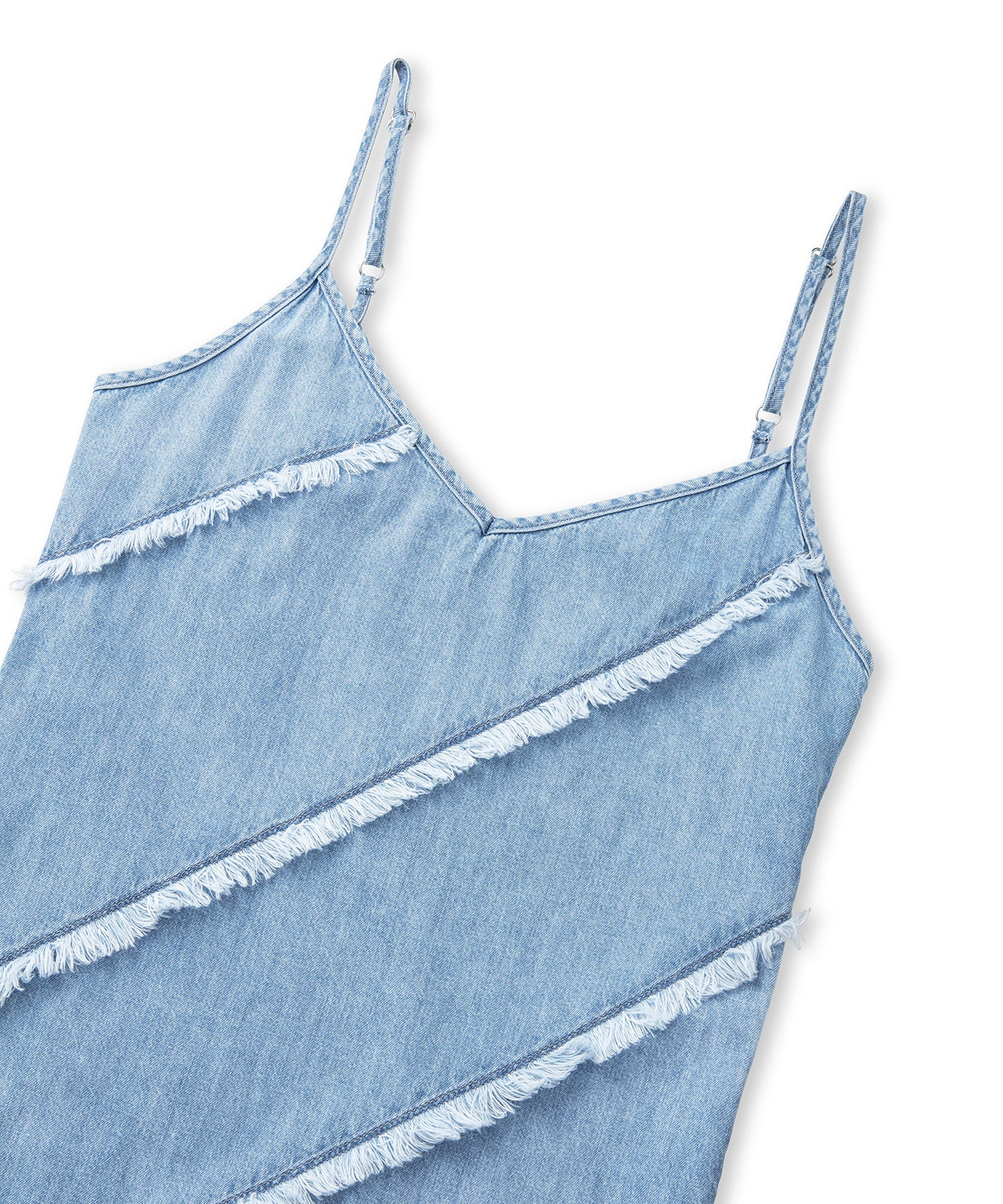 Diyagonal Püsküllü Denim Elbise