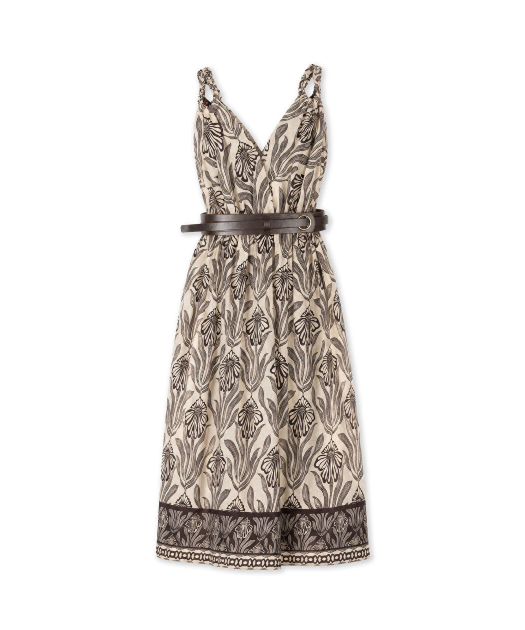 Kahverengi Floral Desen Kemerli Elbise Is1260002670074 | Ipekyol