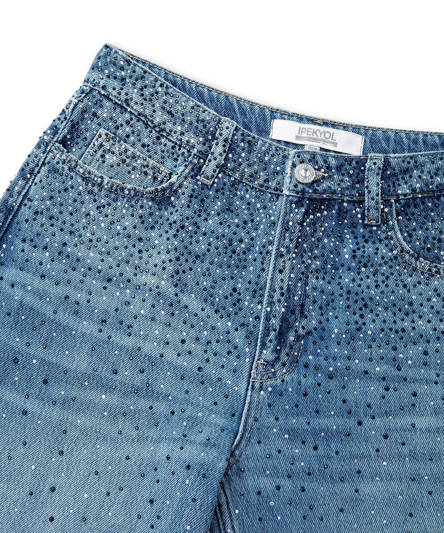 Hotfix Baskılı Wide Leg Fit Jean Pantolon