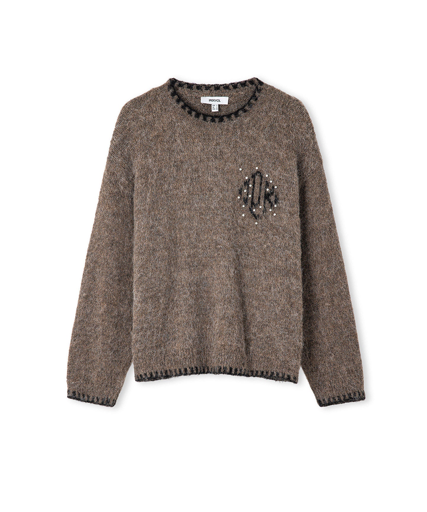 Monogram Jakarlı Strass Taş Işlemeli Kazak