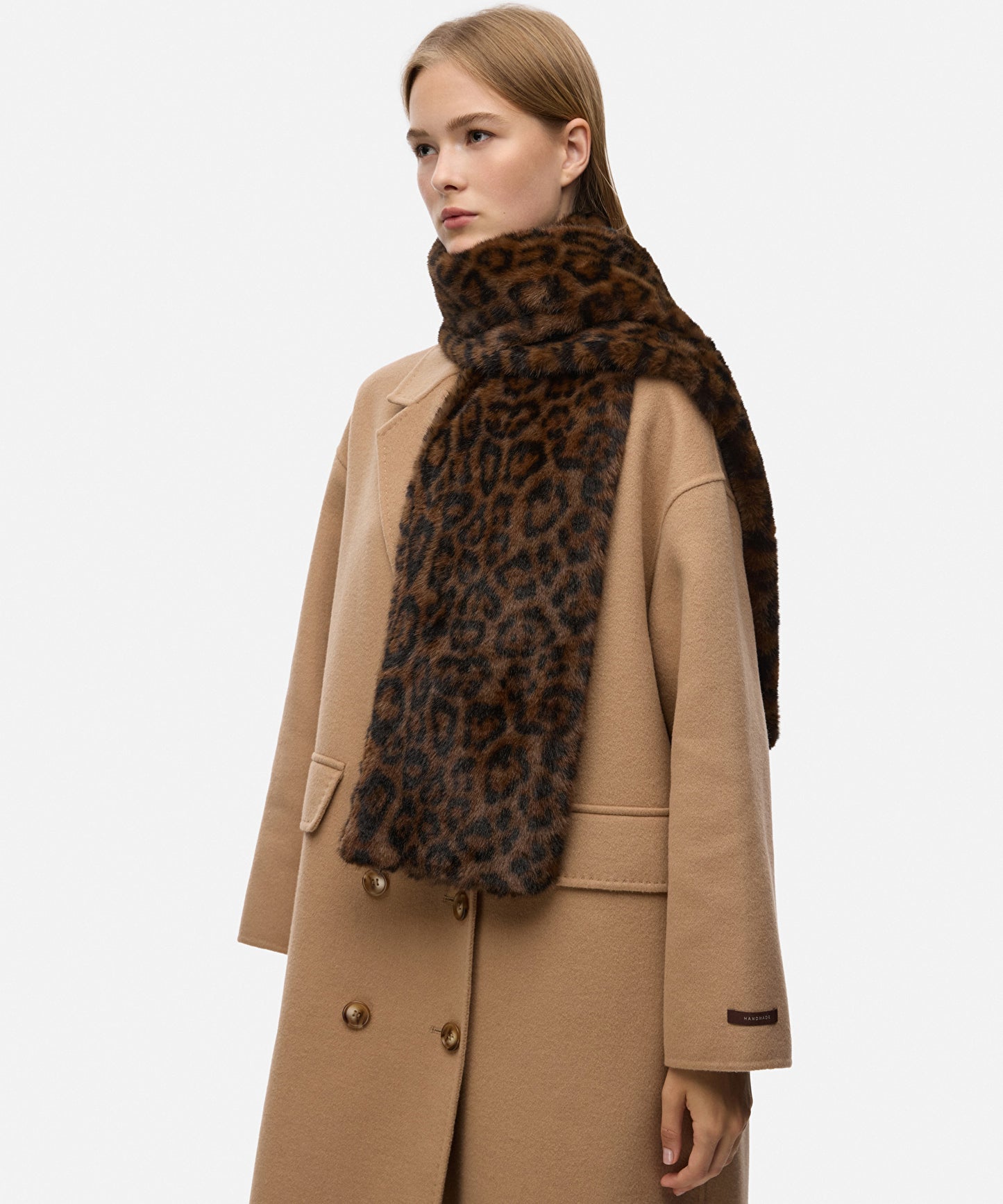 Leopar Desen Suni Kürklü Atkı