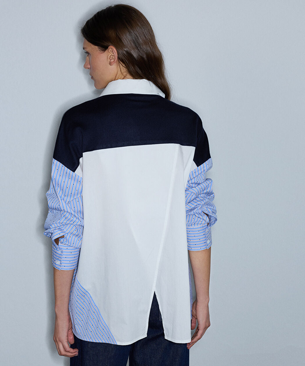Lacivert Kumaş Mix Oversize Gömlek Iw6260025140015 | Ipekyol