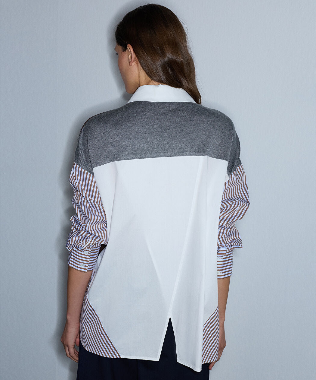 Kahverengi Kumaş Mix Oversize Gömlek Iw6260025140074 | Ipekyol