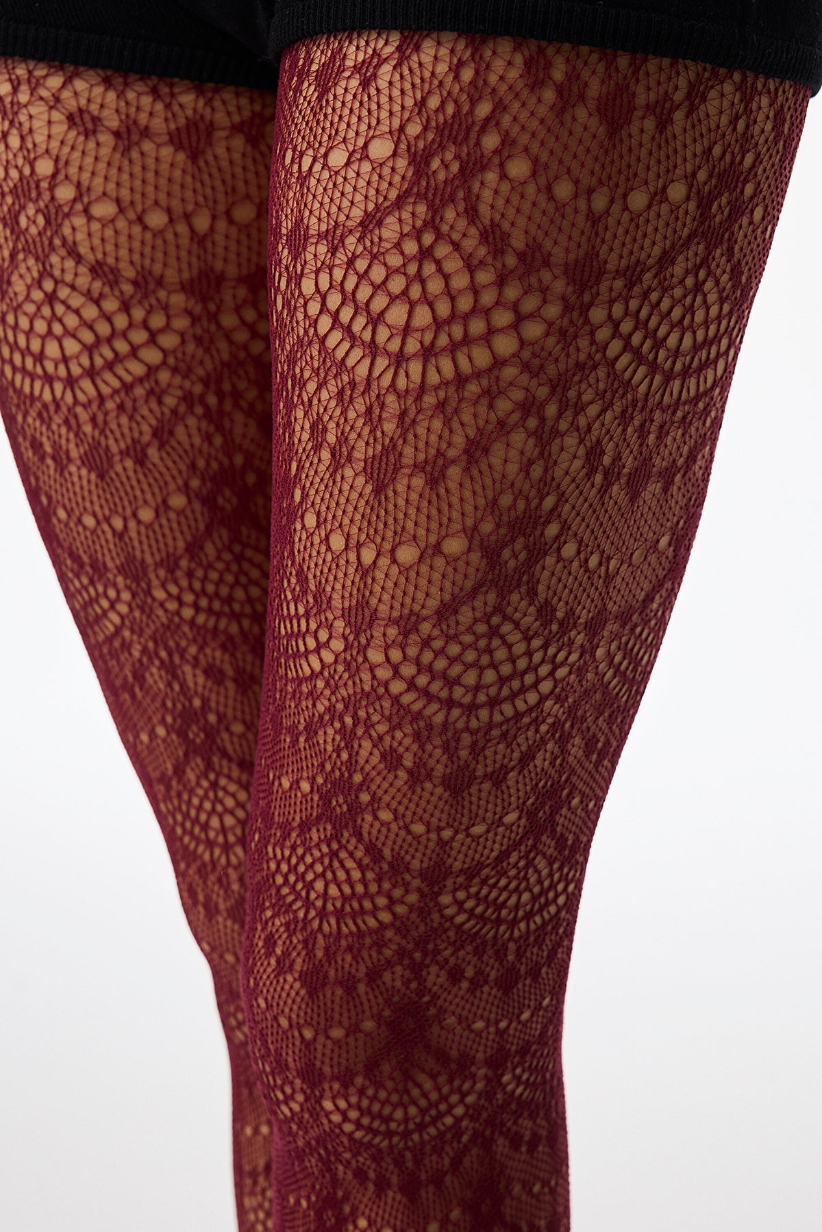 Bordo Soft Geometrik Desenli File Külotlu Çorap