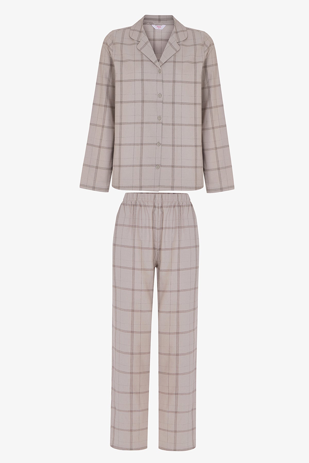 Gri Margot Checked Ekoseli Uzun Kollu Gömlek Pantolon Pijama Takımı