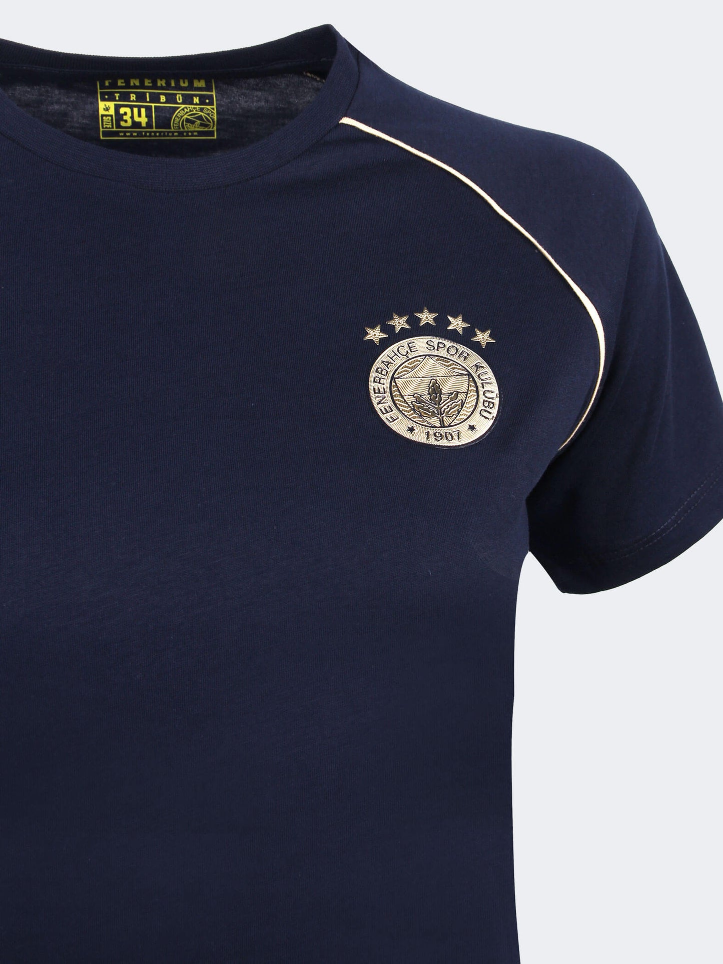 Kadın Lacivert 5 Yıldız Biyeli Gold Logo Tshirt