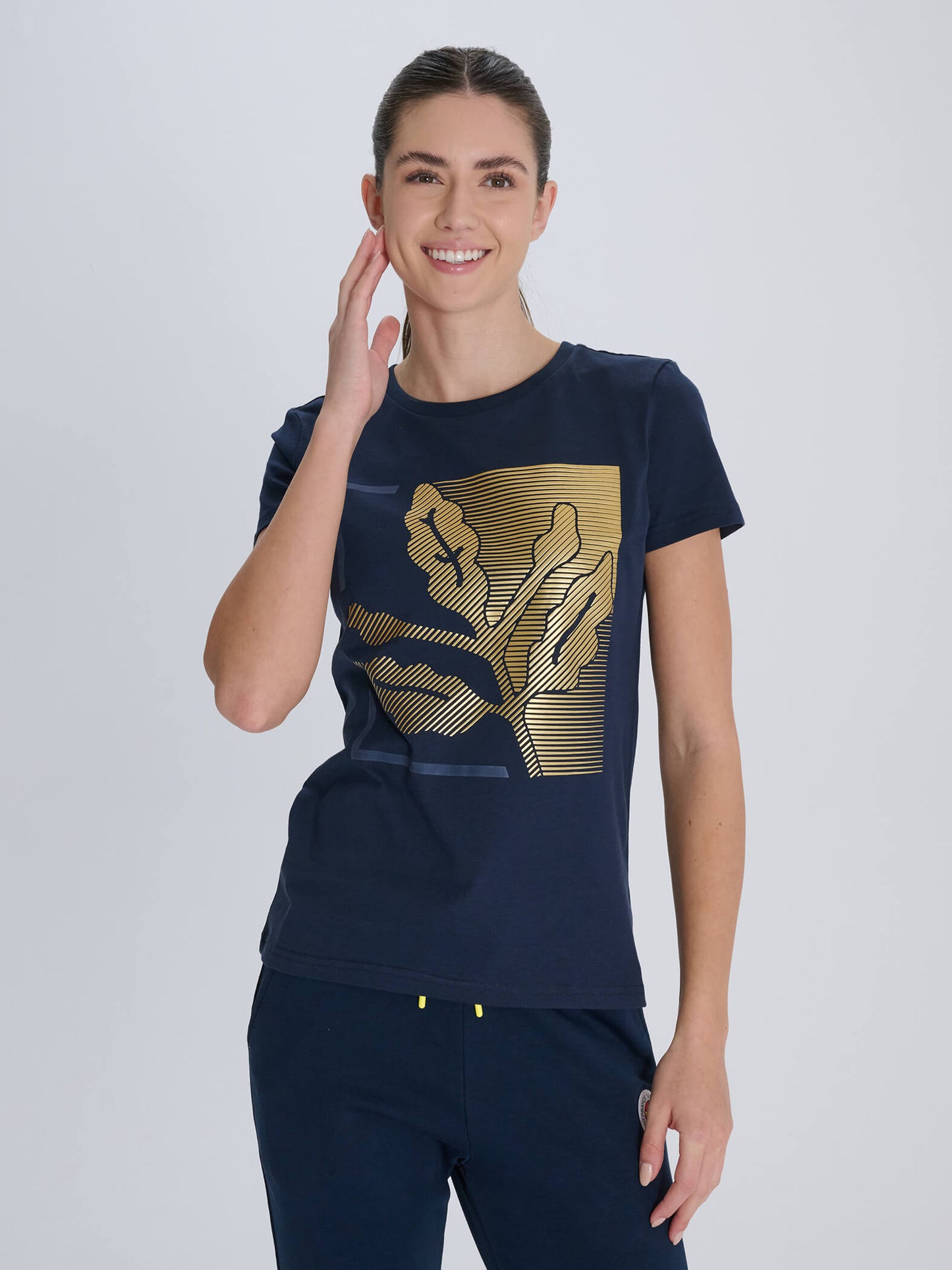 Fenerbahçe Lacivert Tribün Palamut Varak Baskılı Kadın Tshirt