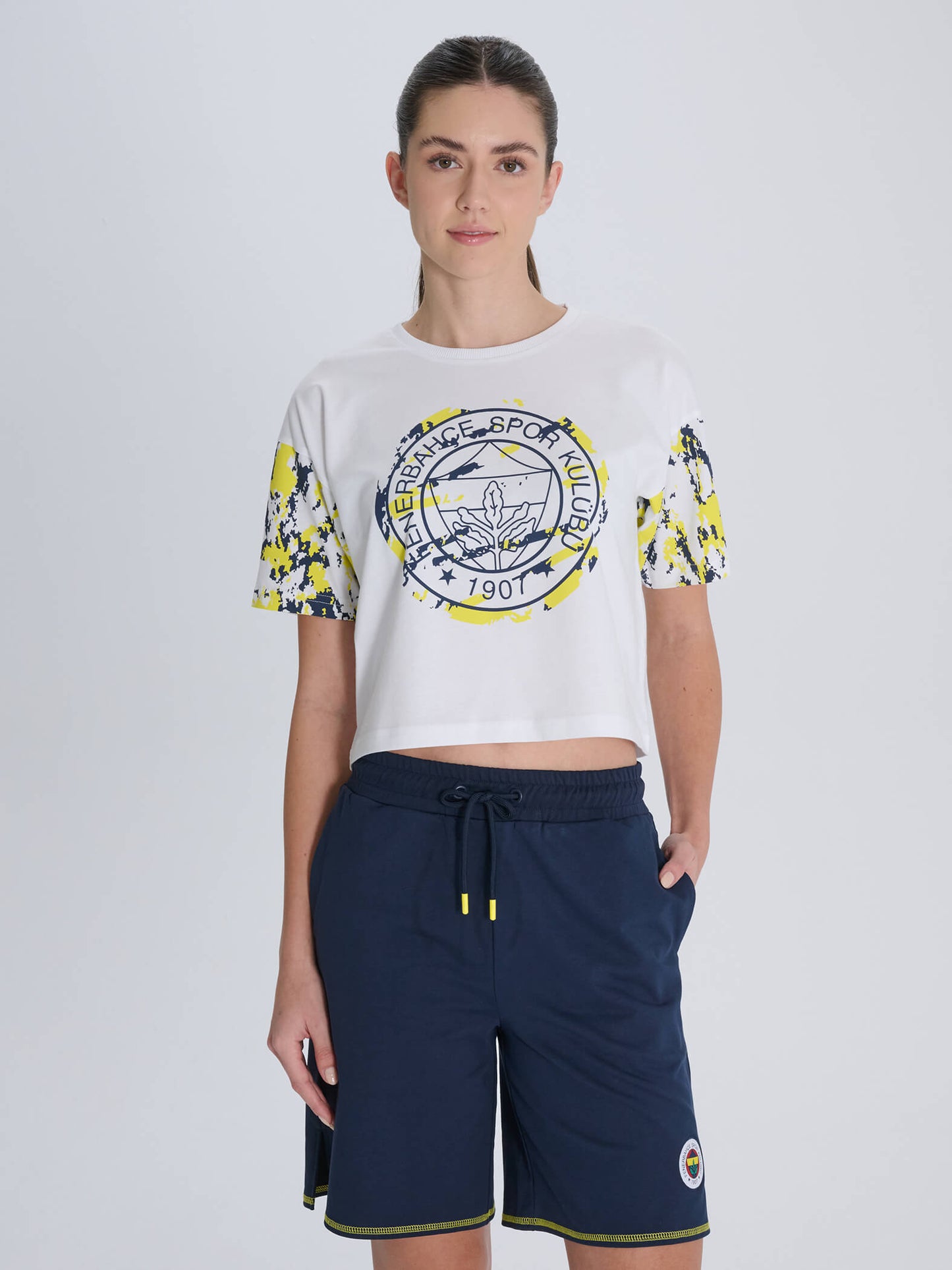 Fenerbahçe Beyaz Tribün Kamuflaj Detaylı Kadın Tshirt