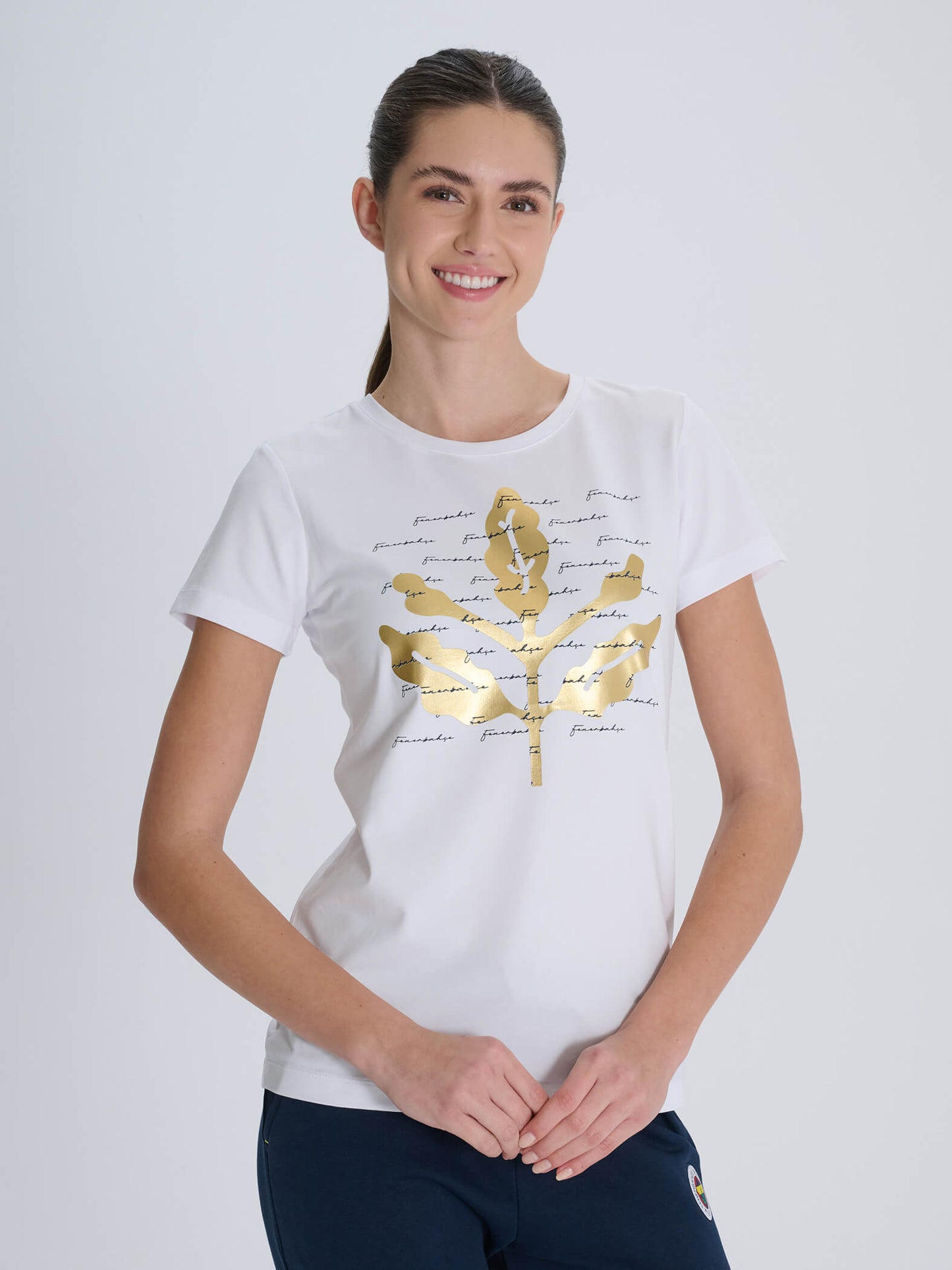 Fenerbahçe Beyaz Tribün Varak Baskılı Kadın Tshirt