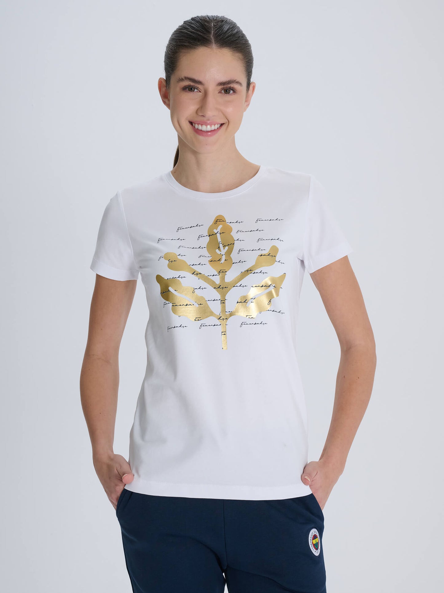 Fenerbahçe Beyaz Tribün Varak Baskılı Kadın Tshirt