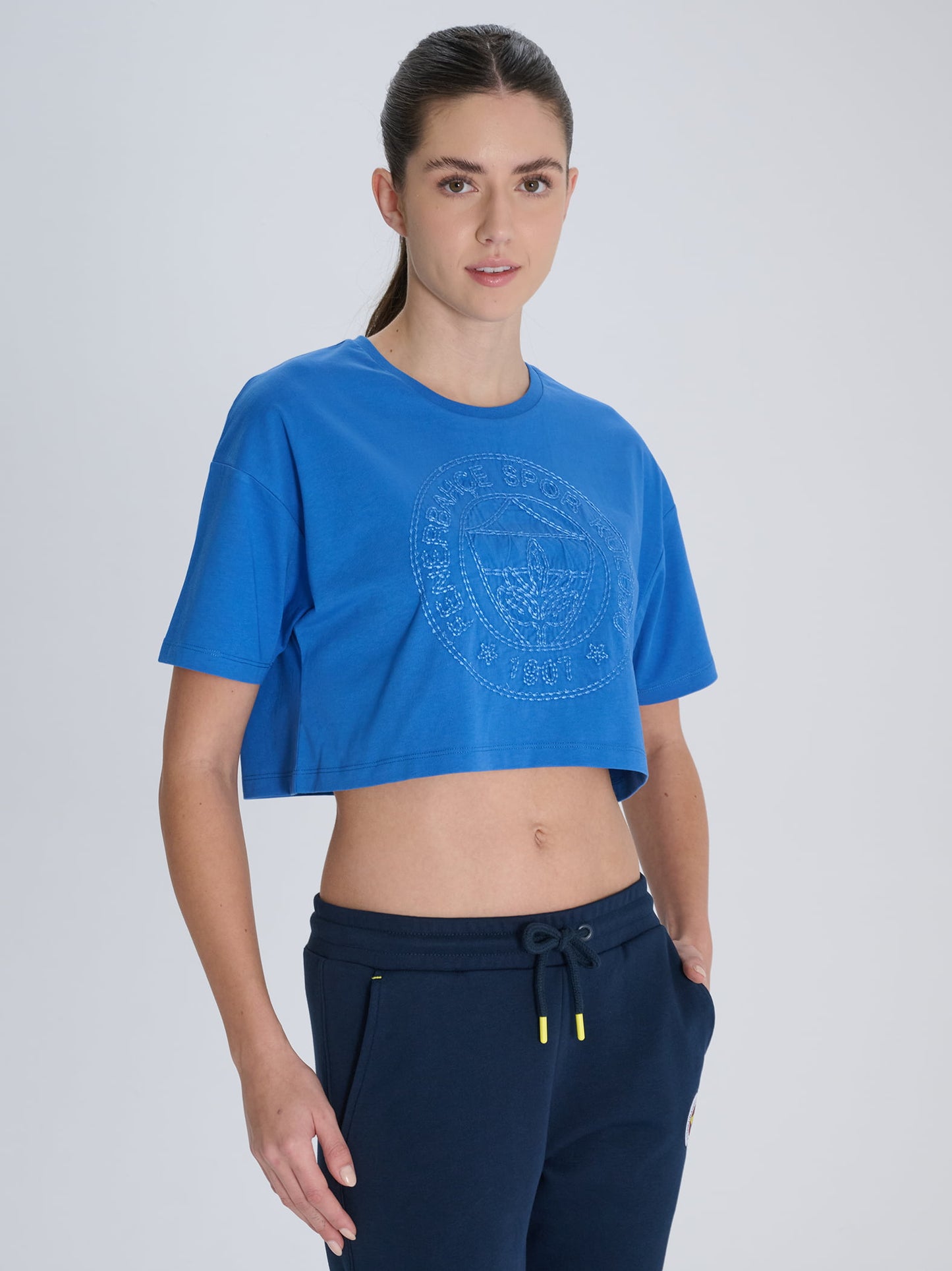 Fenerbahçe Mavi Aplike Nakışlı Tribün Kadın Oversize Tshirt