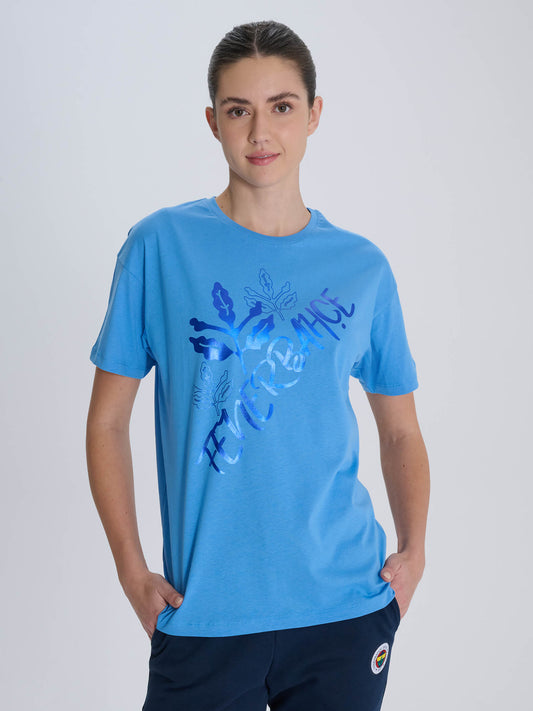 Fenerbahçe Mavi Varak Baskı Trend Kadın Tshirt