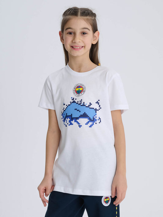 Fenerbahçe Beyaz Pixel Boğa Tribün Çocuk Tshirt