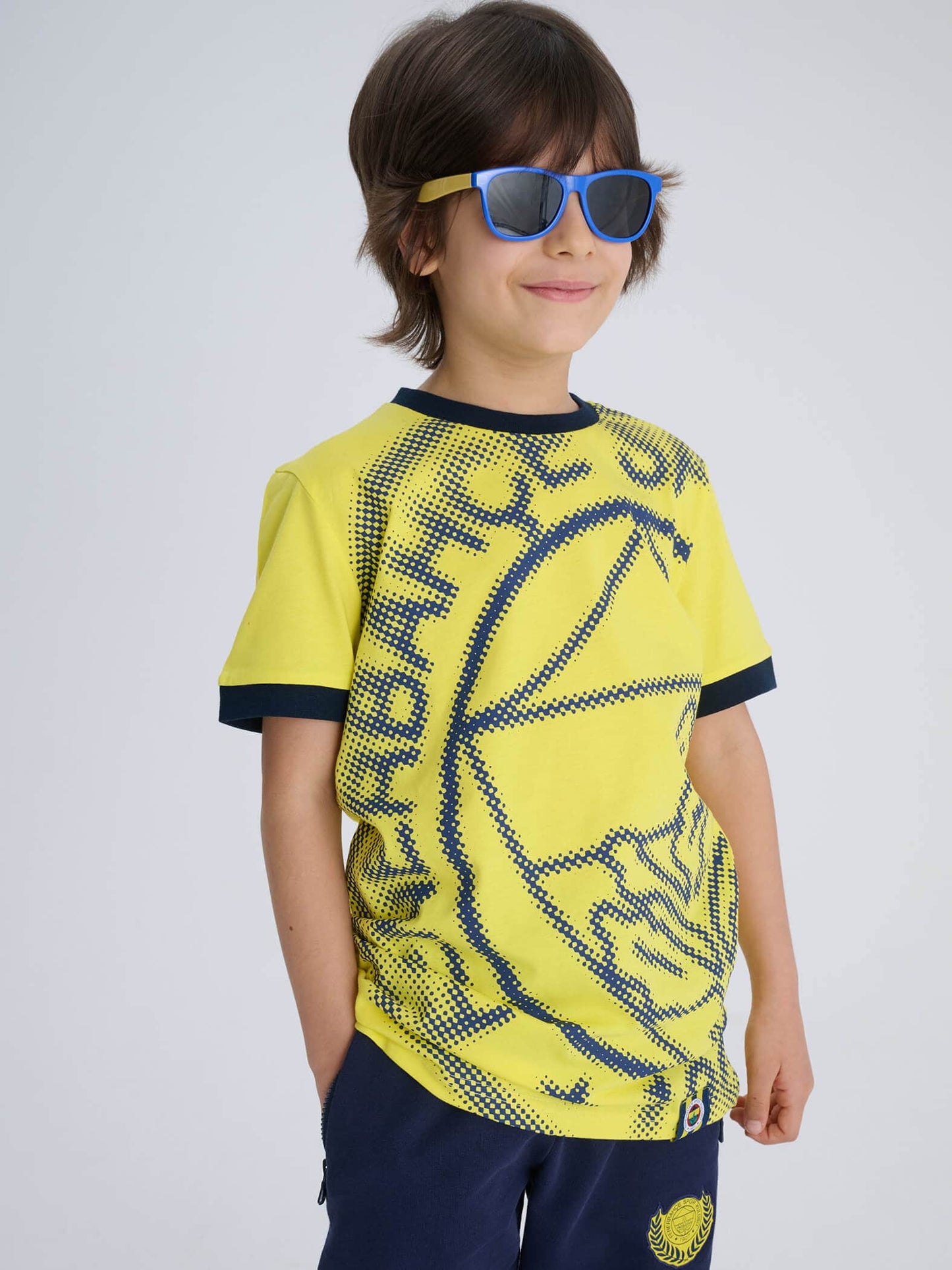 Fenerbahçe Sarı Halftone Logolu Tribün Çocuk Tshirt