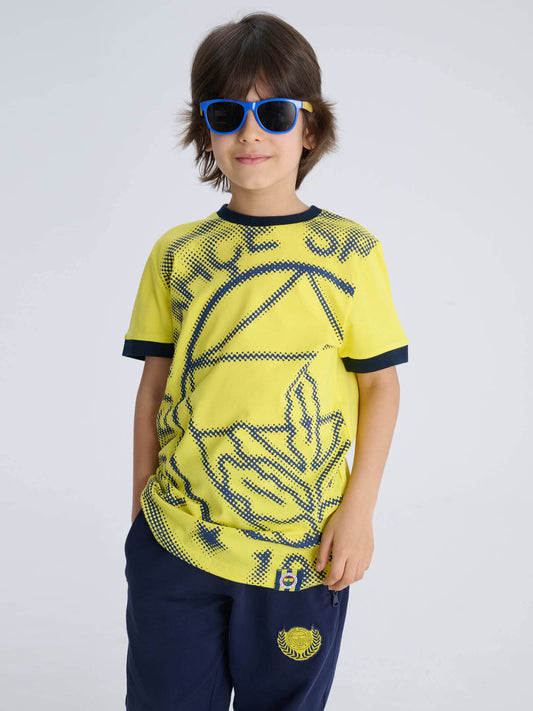 Fenerbahçe Sarı Halftone Logolu Tribün Çocuk Tshirt